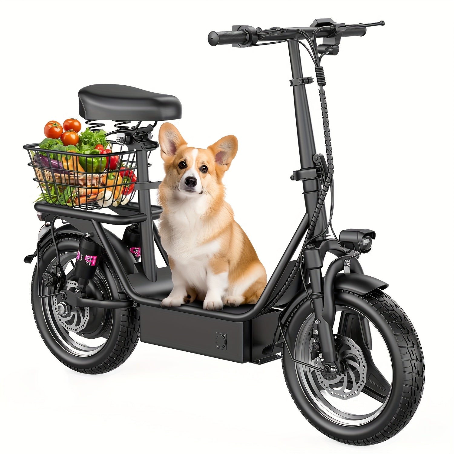 K10 electric scooter with charger, 650W motor, 48V 15AH commuter scooter, 25 miles range, electric scooter with basket (basket removable), dual disc brakes, LCD display