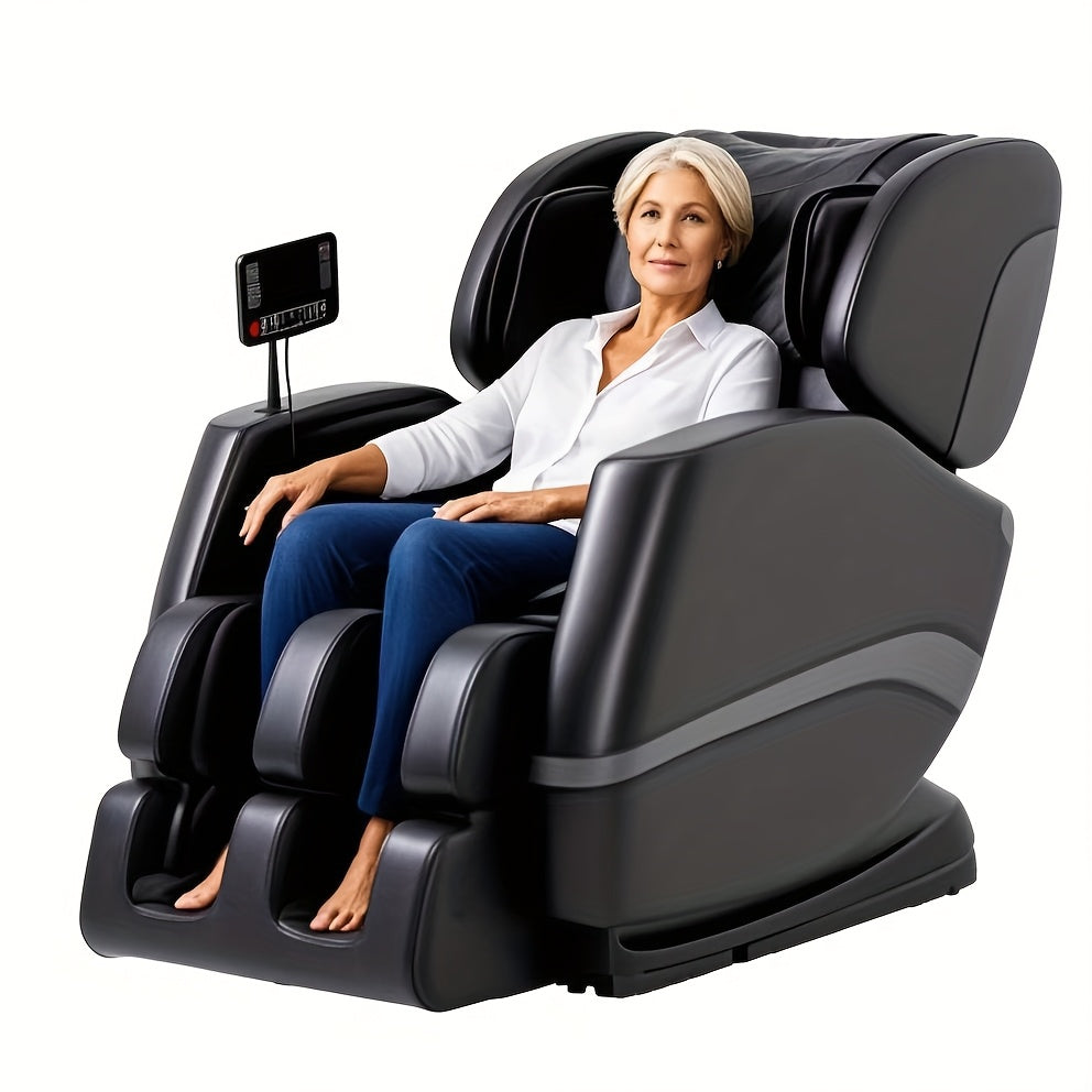 MC50AC01BK-HKH02 Full body massage chair recliner, zero gravity acupressure massage, waist and calf heating, zoning control, LCD touch screen, imitation leather material, black and gray splicing, unisex Christmas gift