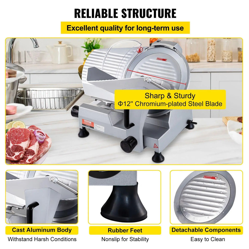 【DealsForYouDays】VEVOR Commercial Meat Slicer, Max. 320W 12-inch Carbon Steel Blade Electric Food Slicer, 350-400RPM Electric Deli Food Slicer, 0-0.6 inch Adjustable Thickness for Commercial and Home Use, Meat, Cheeses, Bread VEVOR Super Brand Day