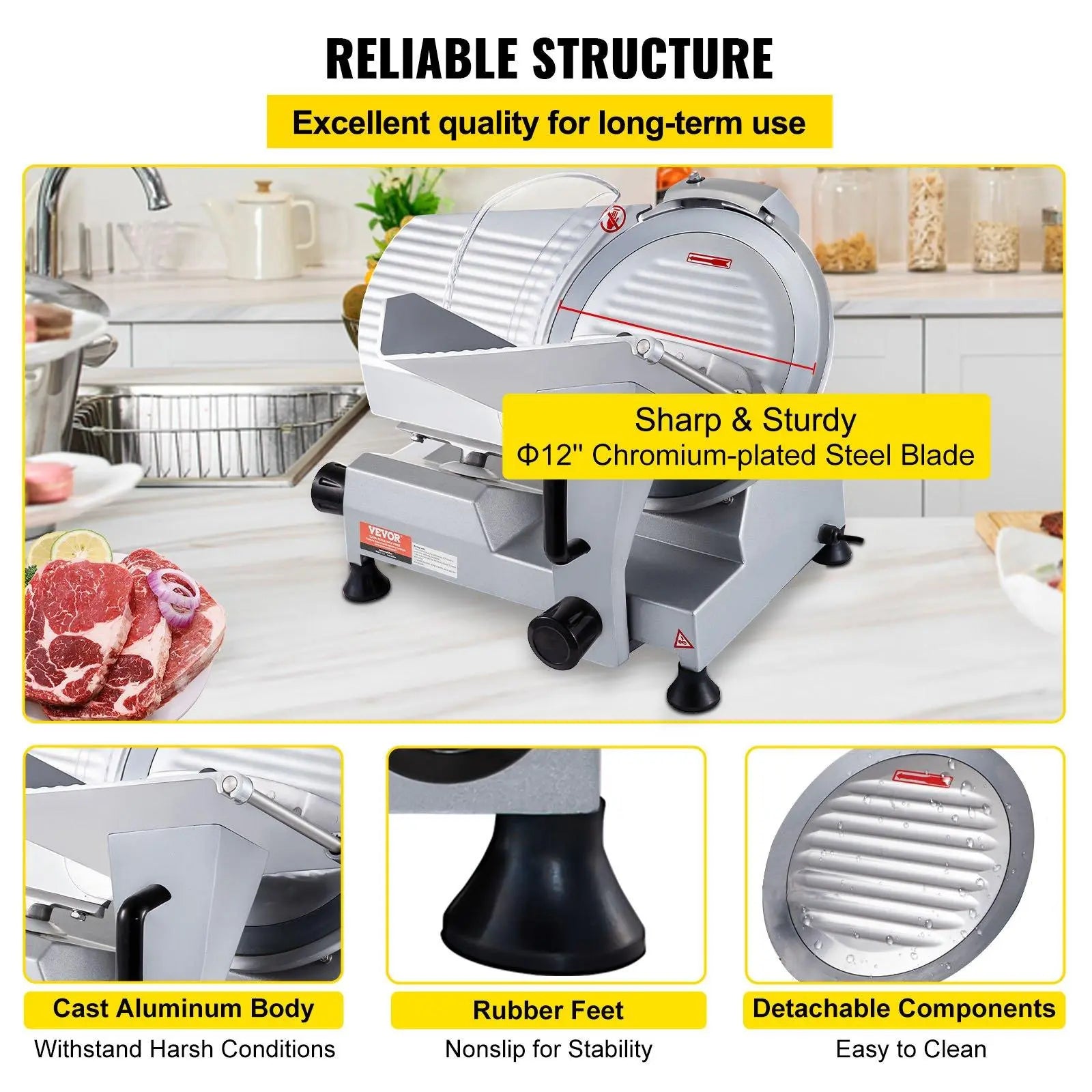 【DealsForYouDays】VEVOR Commercial Meat Slicer, Max. 320W 12-inch Carbon Steel Blade Electric Food Slicer, 350-400RPM Electric Deli Food Slicer, 0-0.6 inch Adjustable Thickness for Commercial and Home Use, Meat, Cheeses, Bread VEVOR Super Brand Day