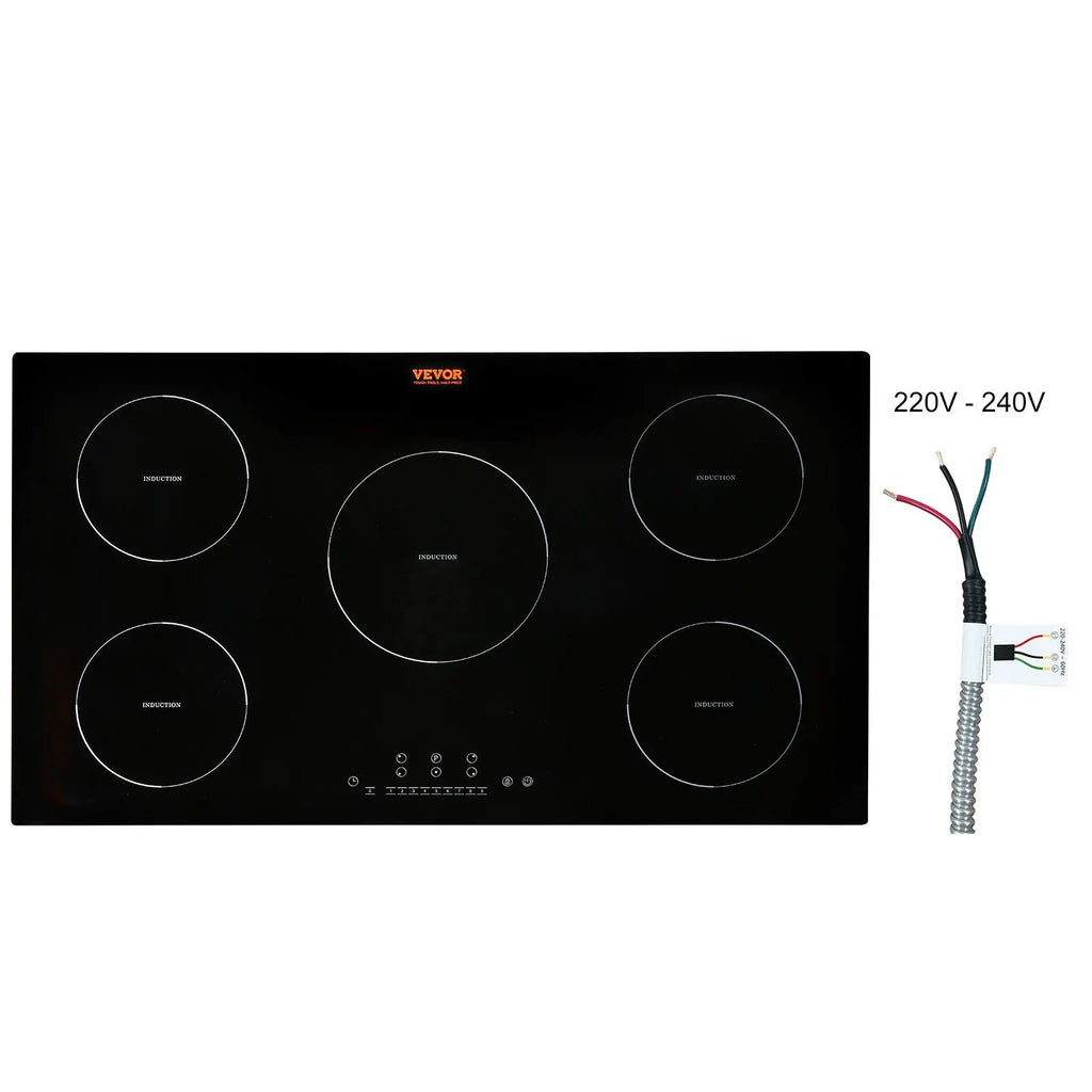 【DealsForYouDays】VEVOR Electric Cooktop, 5 Burners, 36'' Induction Stove Top, Built-in Magnetic Cooktop 9200W, 9 Heating Level Multifunctional Burner, LED Touch Screen w/ Child Lock & Over-Temperature Protection
