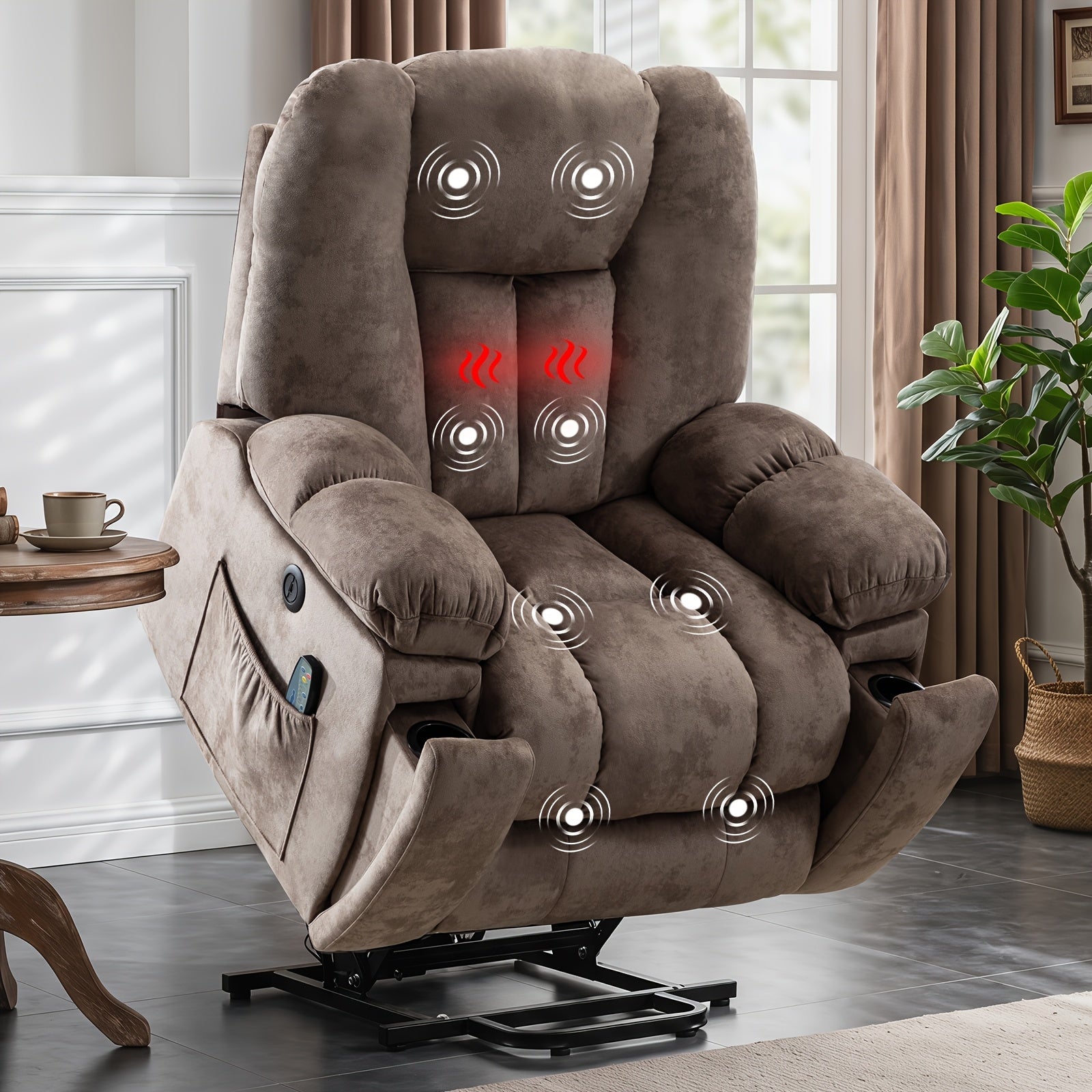 Electric lift massage heats the elderly reclining chair, thickened and wide reclining chair, heavy duty safety electric reclining mechanism, equipped with USB port and 2 hidden cup holders