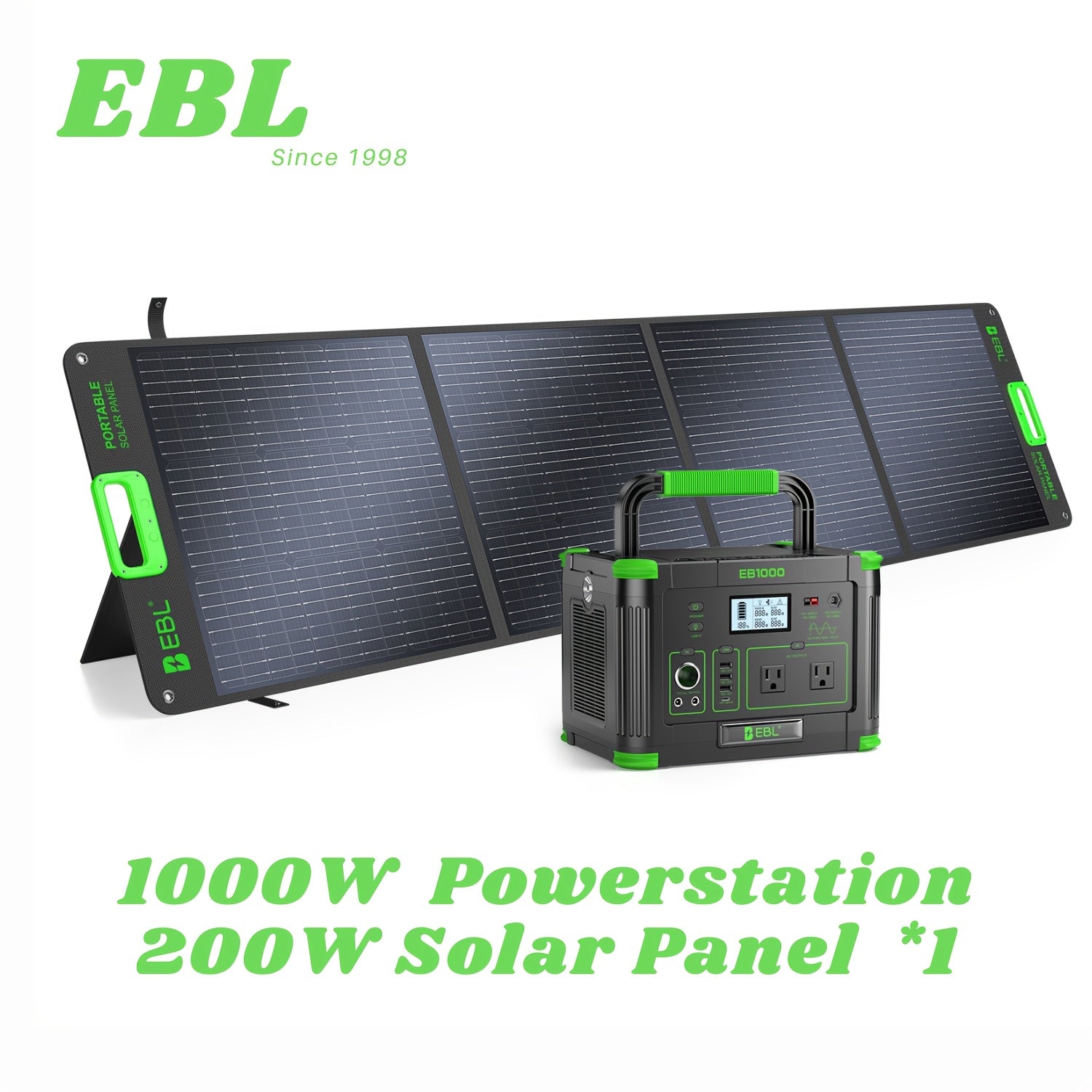 1000W mobile power supply, solar generator 999Wh (peak 2000W), power station with 110V pure sine wave AC power socket, digital display, PD 60W USB-C fast charging, home emergency backup battery, outdoor camping, road trip