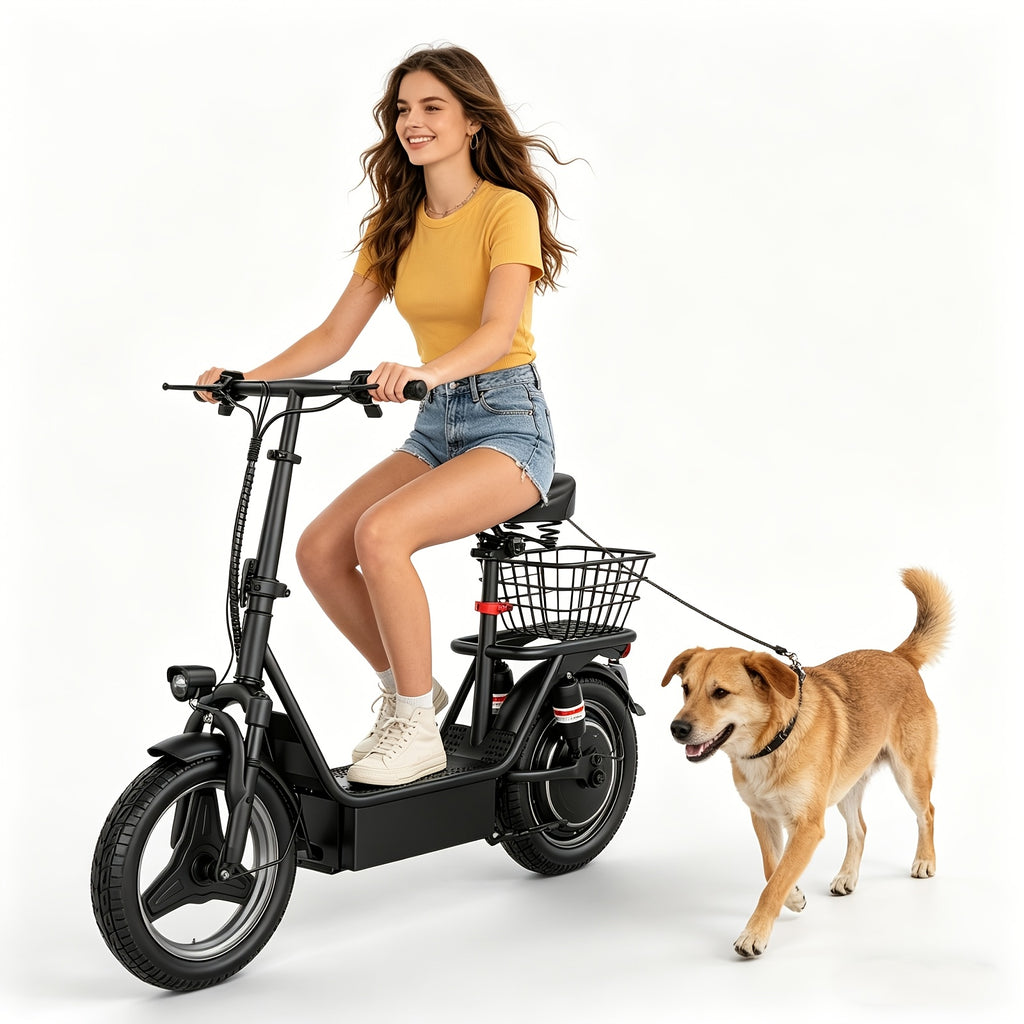 K10 electric scooter with charger, 650W motor, 48V 15AH commuter scooter, 25 miles range, electric scooter with basket (basket removable), dual disc brakes, LCD display