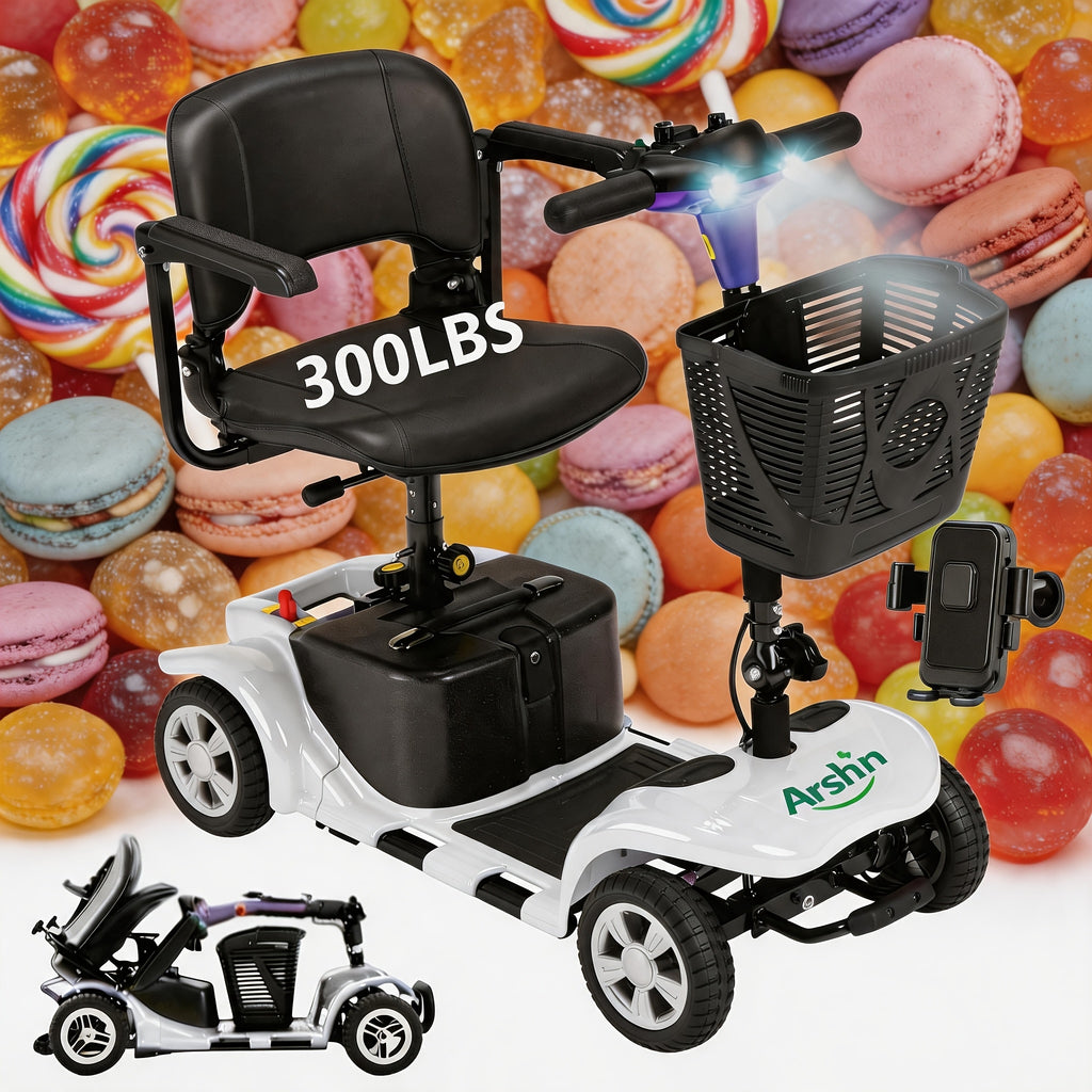 Daily travel scooter, equipped with 360-degree rotating seat, 24V 12Ah rechargeable battery, stable performance, support up to 15 miles of battery life, 4.5 miles of comfortable speed, lightweight design for indoor and outdoor activities