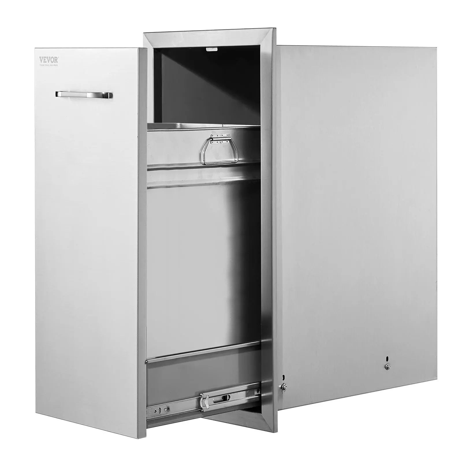 【DealsForYouDays】VEVOR Pull Out Trash Drawer 13.6Wx26Hx19.3D Inch Lower Sliding Rails Stainless Steel Roll Out Trash Bin Pull Out Tray Outdoor Kitchen Trash Drawer with Handle for BBQ Island Grill Station Round Smooth