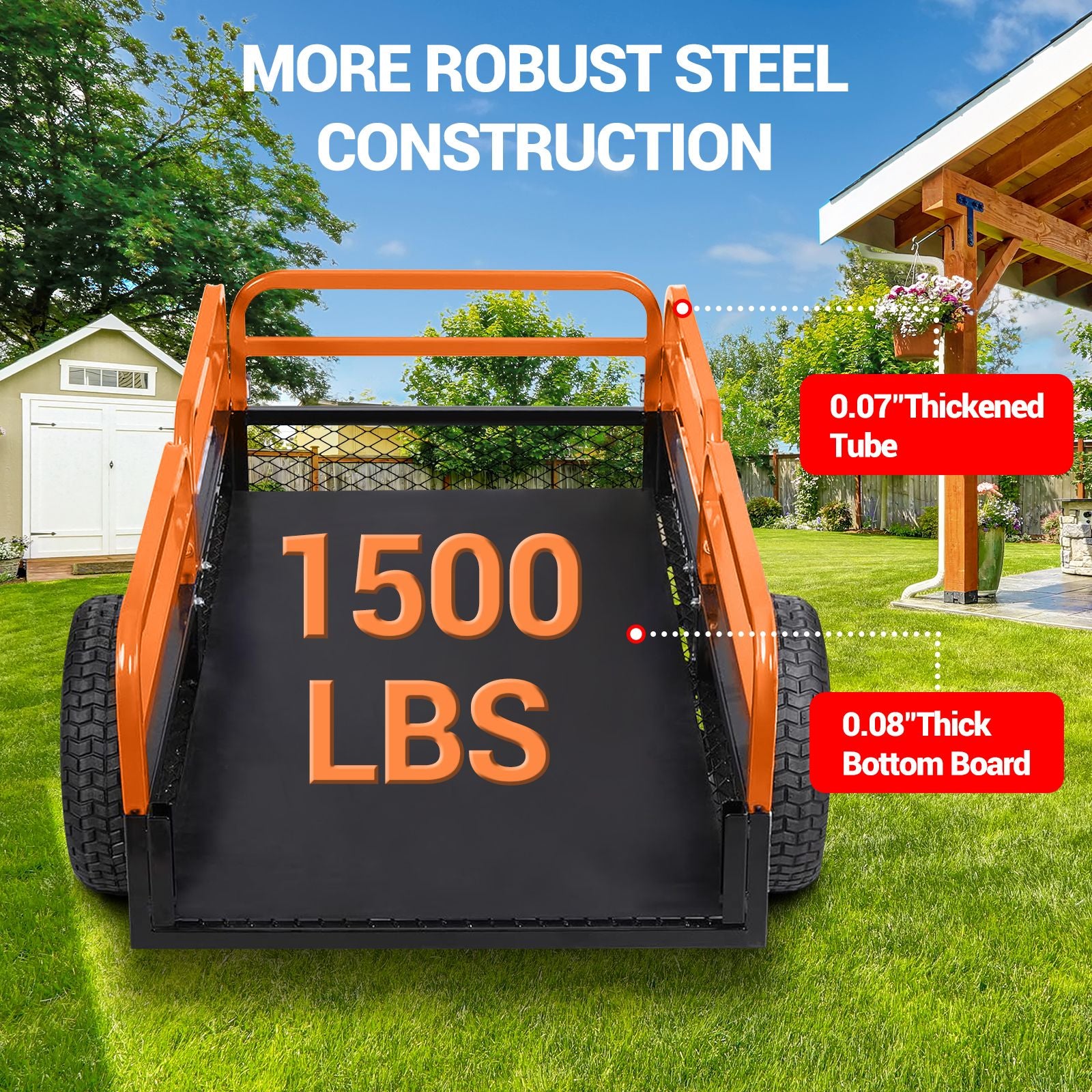 Durable steel garden trailer for efficient transportation of garden materials and tools