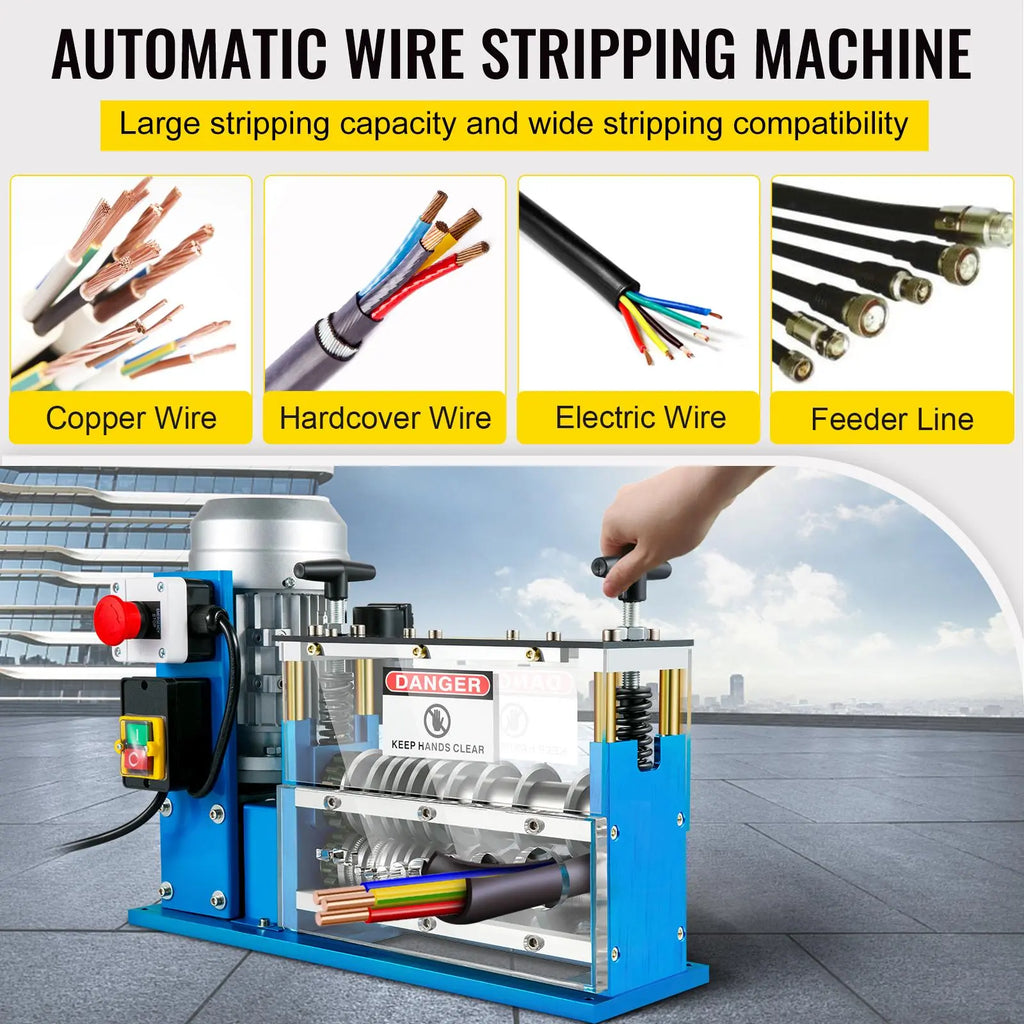 【DealsForYouDays】VEVOR Electric Wire Stripping Machine, 370W 0.06 inch -1.5 inch Automatic Motorized Cable Stripper with 75 ft/min Speed, 11 Channels 10 Blades Strip Machinery, Scrap Handling Tool for Recycling Copper