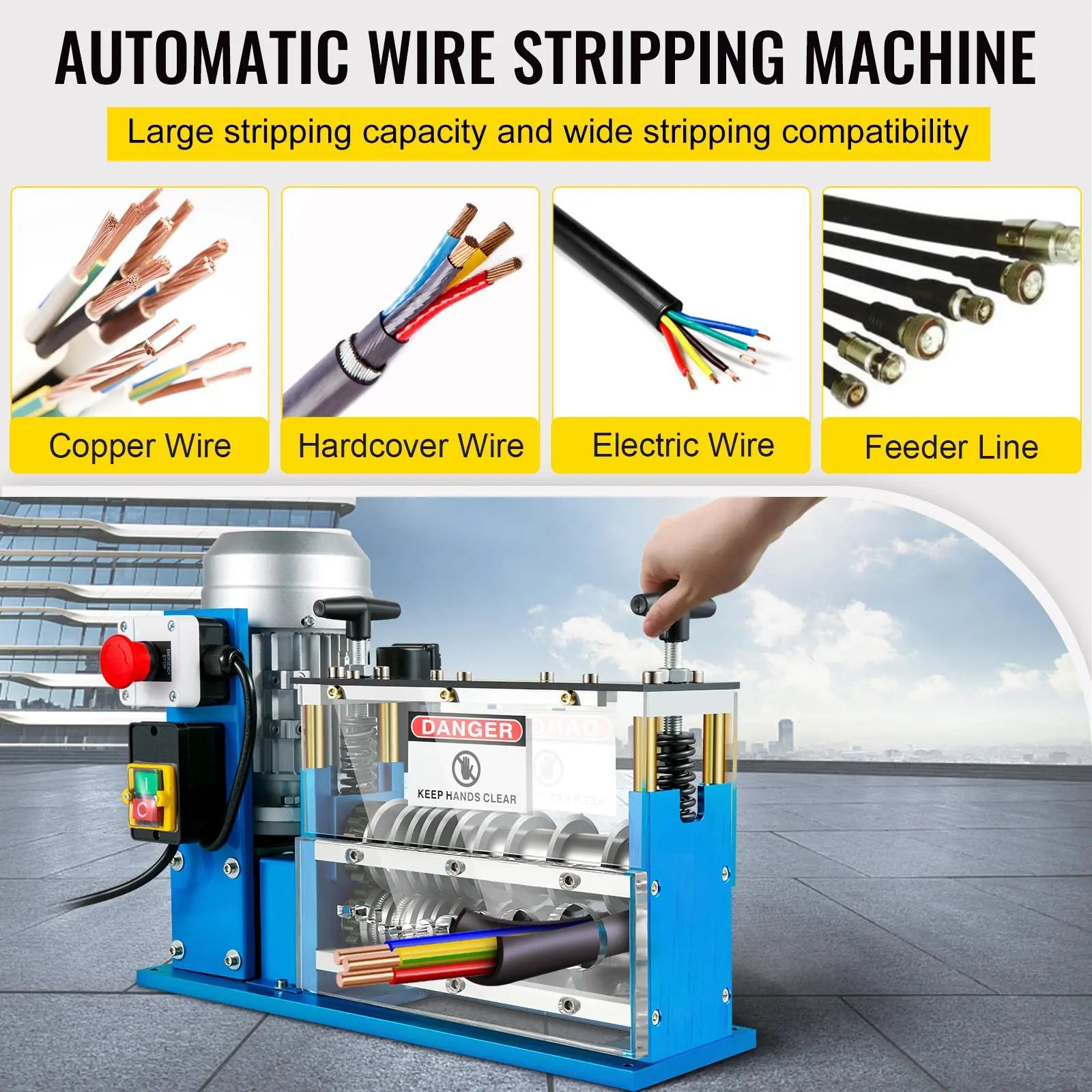 【DealsForYouDays】VEVOR Electric Wire Stripping Machine, 370W 0.06 inch -1.5 inch Automatic Motorized Cable Stripper with 75 ft/min Speed, 11 Channels 10 Blades Strip Machinery, Scrap Handling Tool for Recycling Copper