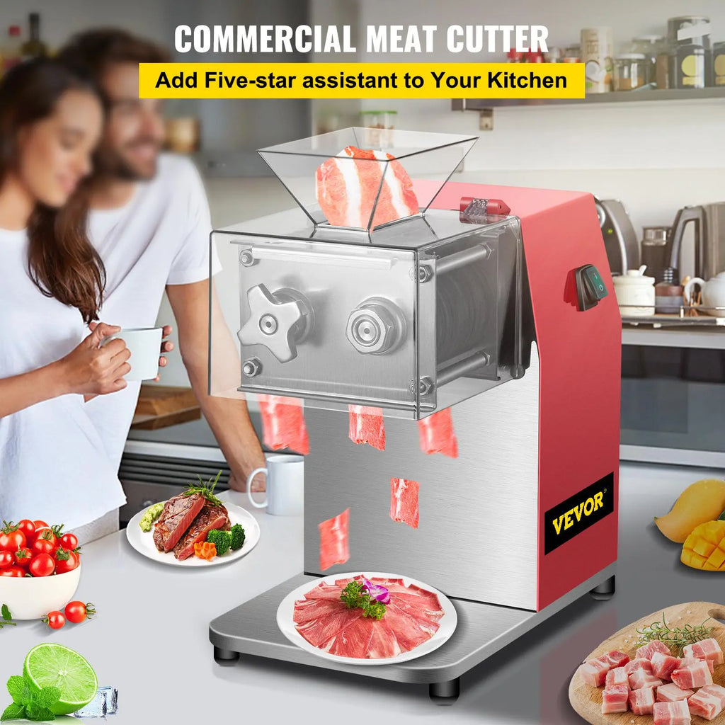 【DealsForYouDays】VEVOR Commercial Meat Cutting Machine, 551 Lbs/H 850W Meat Shredding Machine, 3.5mm Blade Electric Meat Cutter, Stainless Steel Restaurant Food Cutter, for Kitchen Supermarket Lamb Beef Chicken, Red