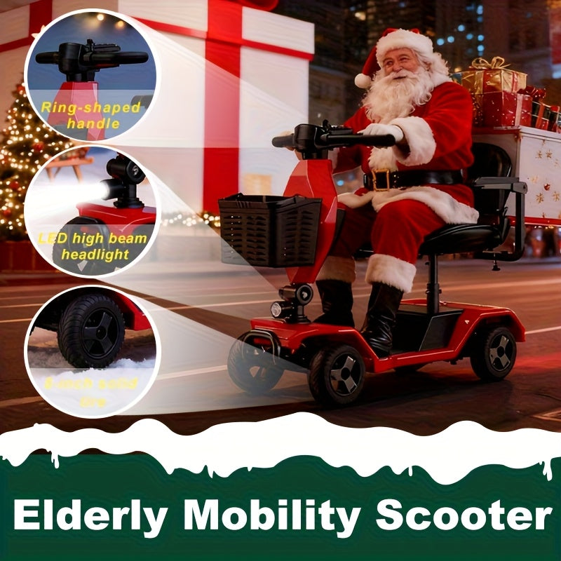 Four-wheel electric scooter, foldable, with 250W motor, 24V 12Ah battery, 15.5 miles, 8-inch solid tires, 300 lb load, with removable basket, front headlights, rear anti-dump wheels, easy to drive uphill
