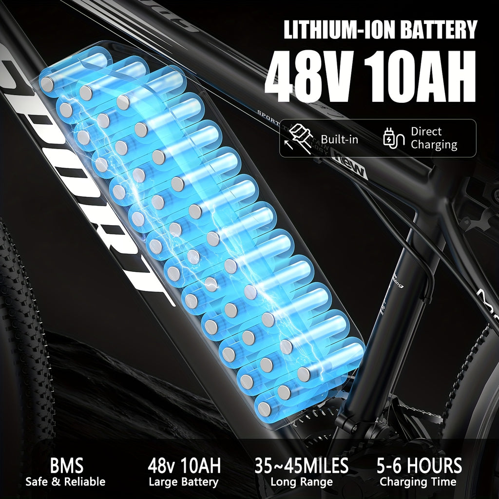700W electric bike, adult 26-inch, 48V 10AH electric mountain bike, 25MPH & 35-45 mile range electric mountain bike, off-road, professional 7-speed