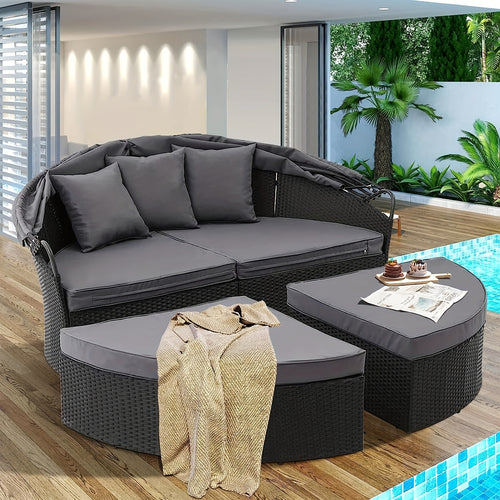 4-Piece round bed black