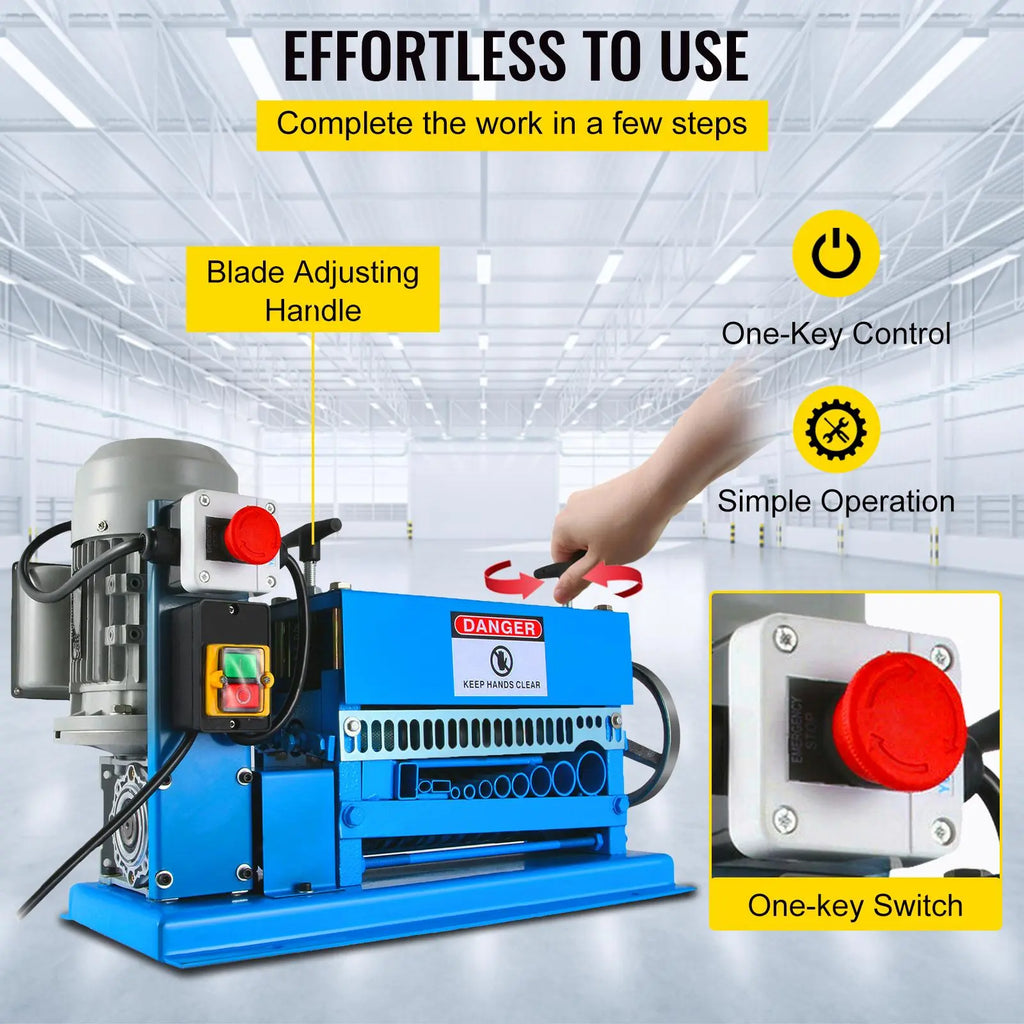 【DealsForYouDays】VEVOR 1.5-38MM Electric Cable Stripping Machine 370W, Efficiently Strips Various Metal Wires, Includes 10 Blades, Speeds Up to 15M/Min