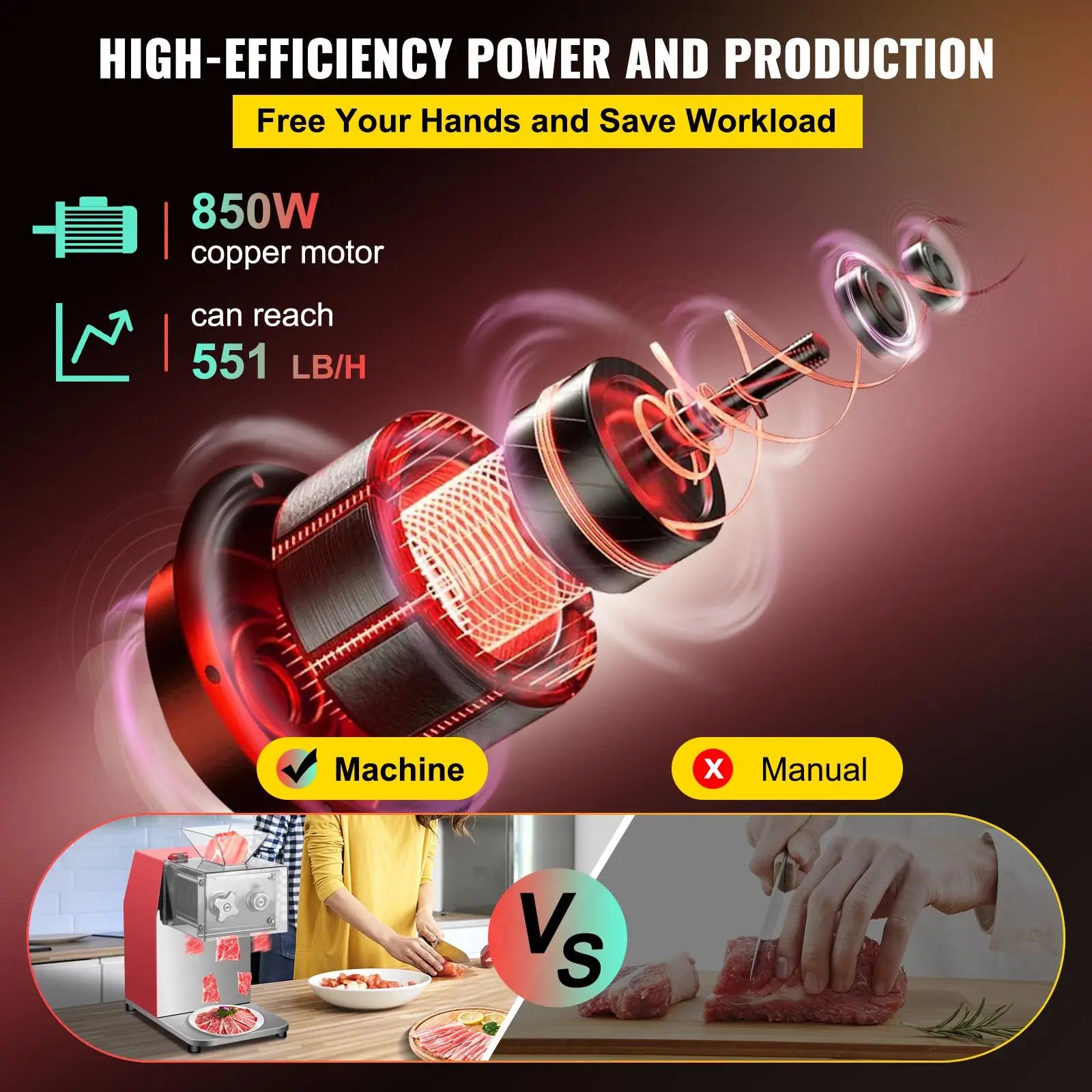 【DealsForYouDays】VEVOR Commercial Meat Cutting Machine, 551 Lbs/H 850W Meat Shredding Machine, 3.5mm Blade Electric Meat Cutter, Stainless Steel Restaurant Food Cutter, for Kitchen Supermarket Lamb Beef Chicken, Red