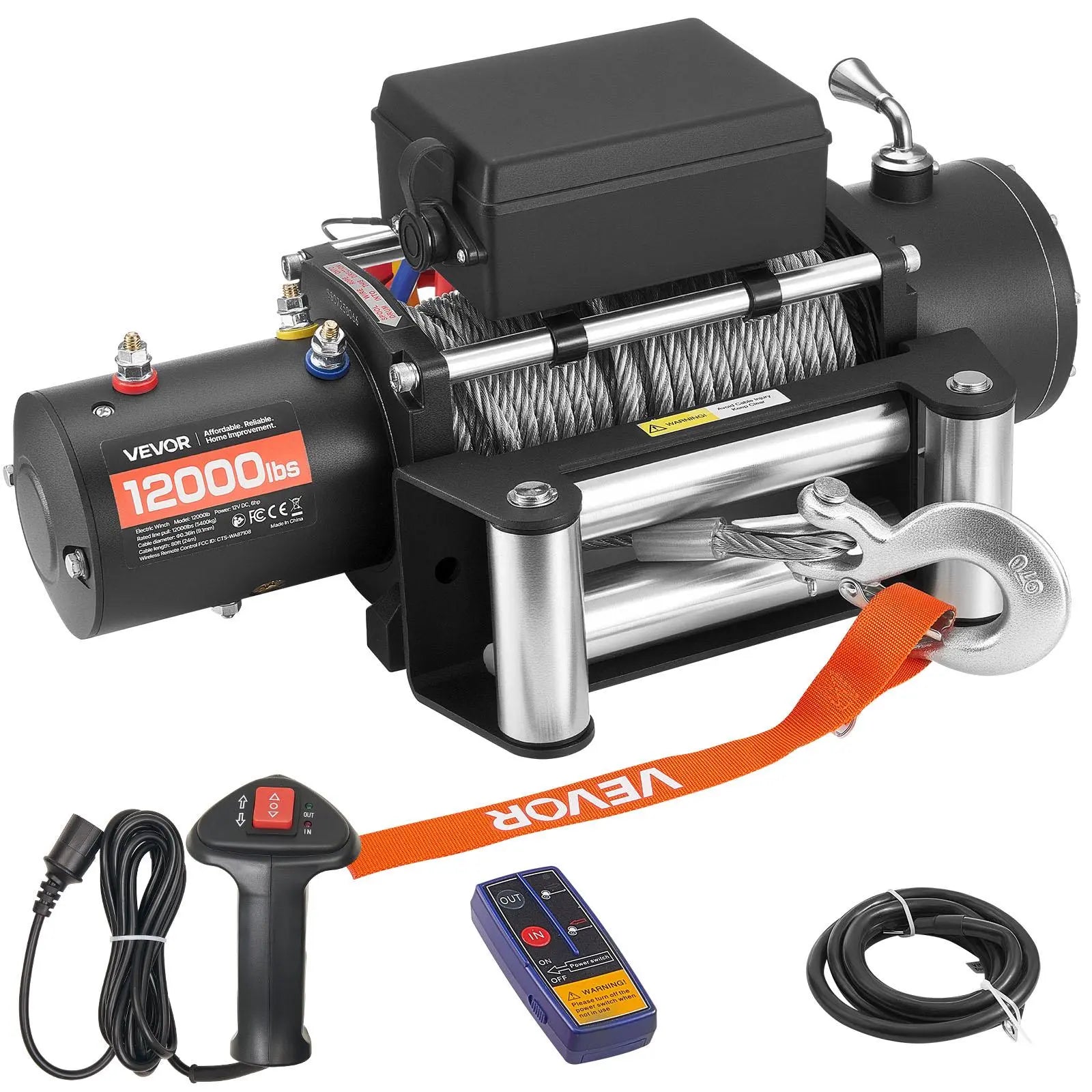 【DealsForYouDays】VEVOR Electric Winch,  , 12000 lbs Load Capacity, 12V DC Truck Winch with Φ0.36 in x 80 ft Steel Rope, Wireless & Wired Remote Control, IP55 Waterproof for Towing SUV Jeep Trailer Boat Off-Road Vehicle