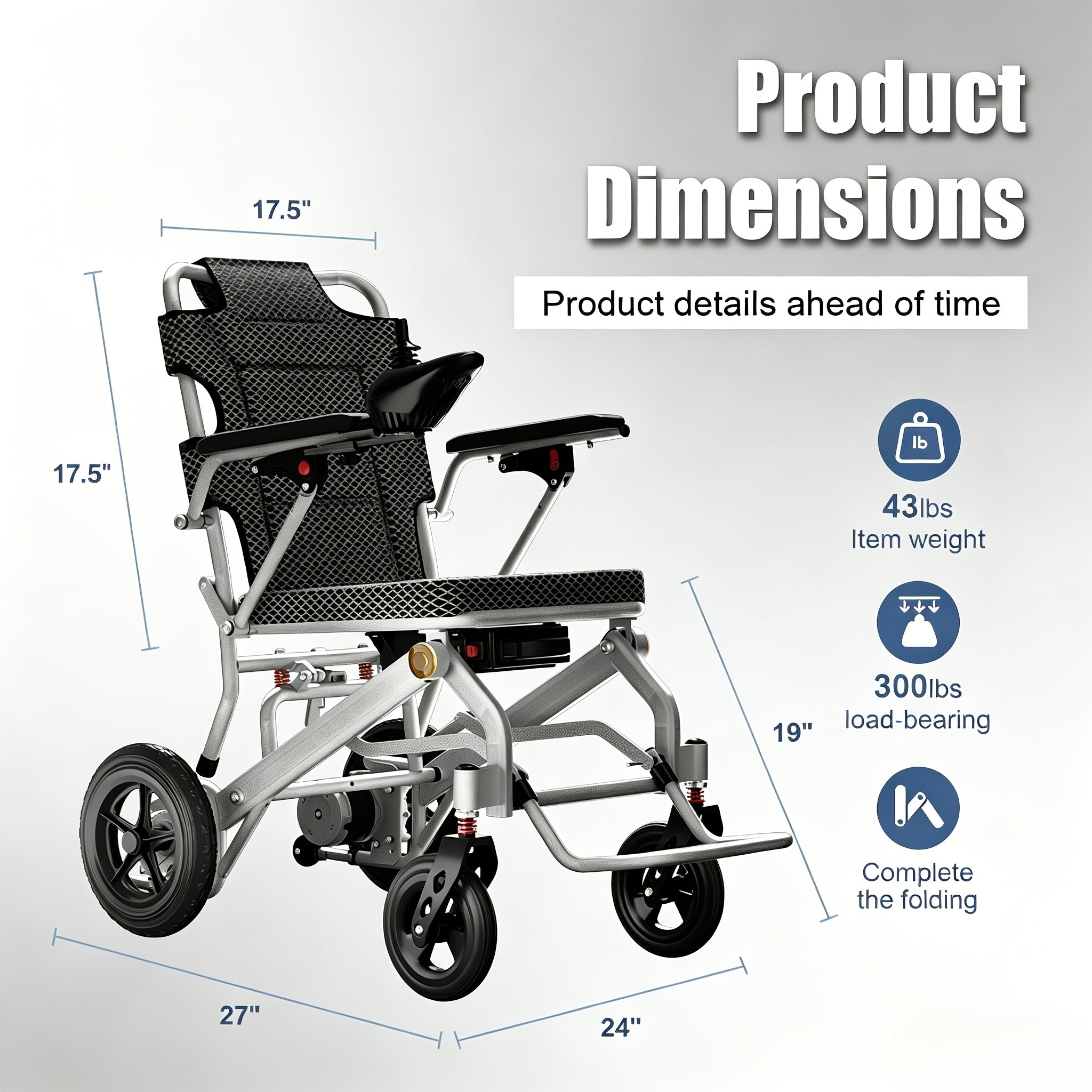 [Aviation Certification] 42-pound ultra-light folding electric wheelchair 500W strong motor 360-pound load-bearing, all-terrain scooter 16 miles battery life 3 hours fast charging, adult portable transportation, suitable for the elderly/disabled