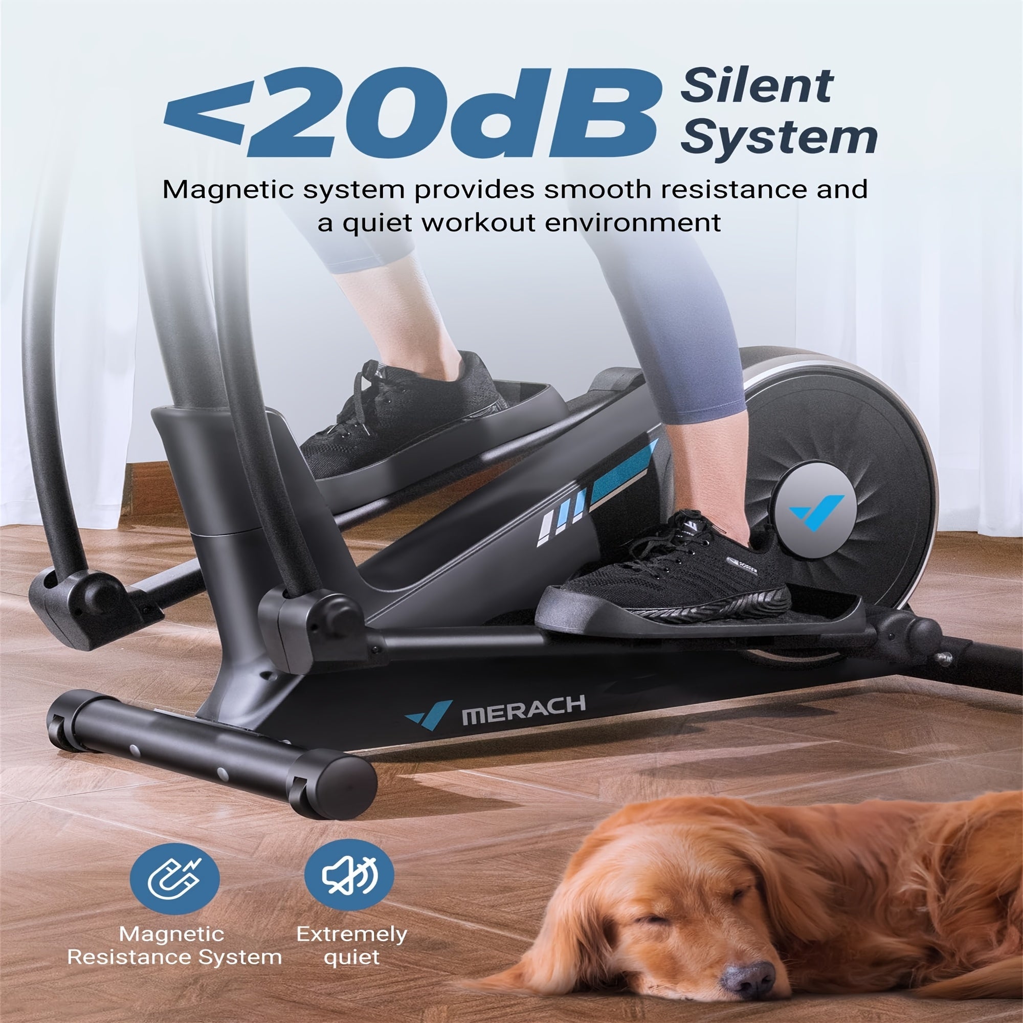 MERACH elliptical home fitness machine, ultra-quiet magnetic drive system, 16-speed resistance adjustment, 15.5IN step size, 350LBS load-bearing capacity, App connection