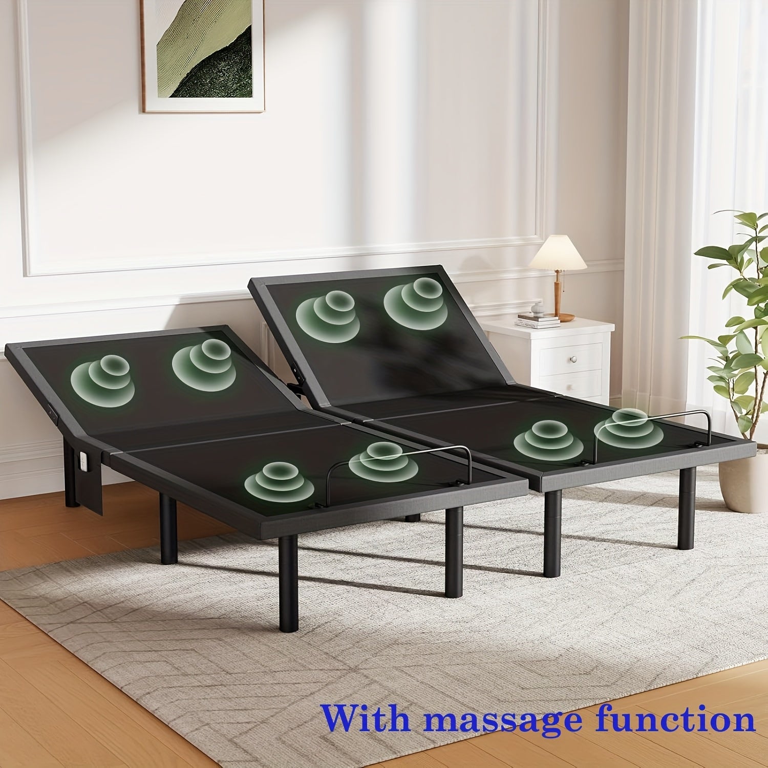 Adjustable bed frame with massage function, featuring 4 usb a & c ports, adjustable height, under-bed night light, 3-minute assembly, wireless control, and 4 height options (ms01-1)