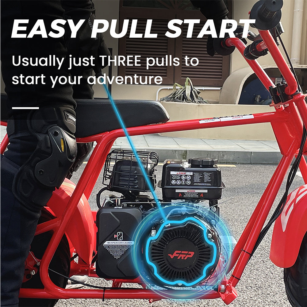 FRP GMB100 100cc adult mini gasoline motorcycle, four-stroke engine, top speed of 28 mph, EPA certified, designed life of 10,000 kilometers, off-road mountain motorcycle, 220 pounds