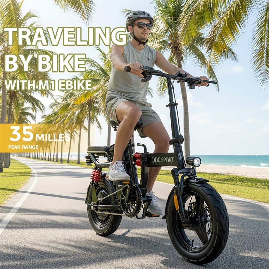 M1 Adult Teen Folding Electric Bike, 700w Electric Bike with 48V Battery and 35 Mile Range, 14-inch All-Terrain Tire Bike with LCD Display and E-ABS Brakes - Perfect for Family Commuting, Summer Electric Bike, Outdoor Sports, Father's Day Gifts