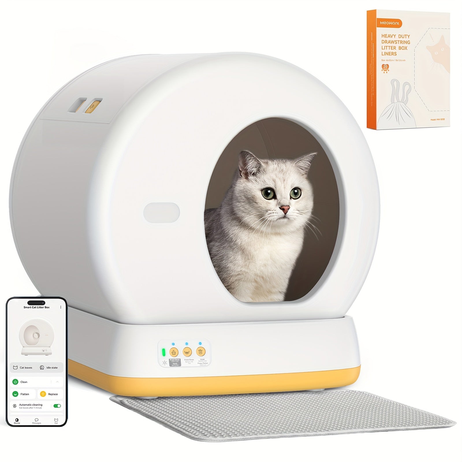 MeoWant self-cleaning cat litter box, integrated safety protection automatic cat litter box, suitable for multi-cat families, oversized/deodorizing/APP control smart cat litter box