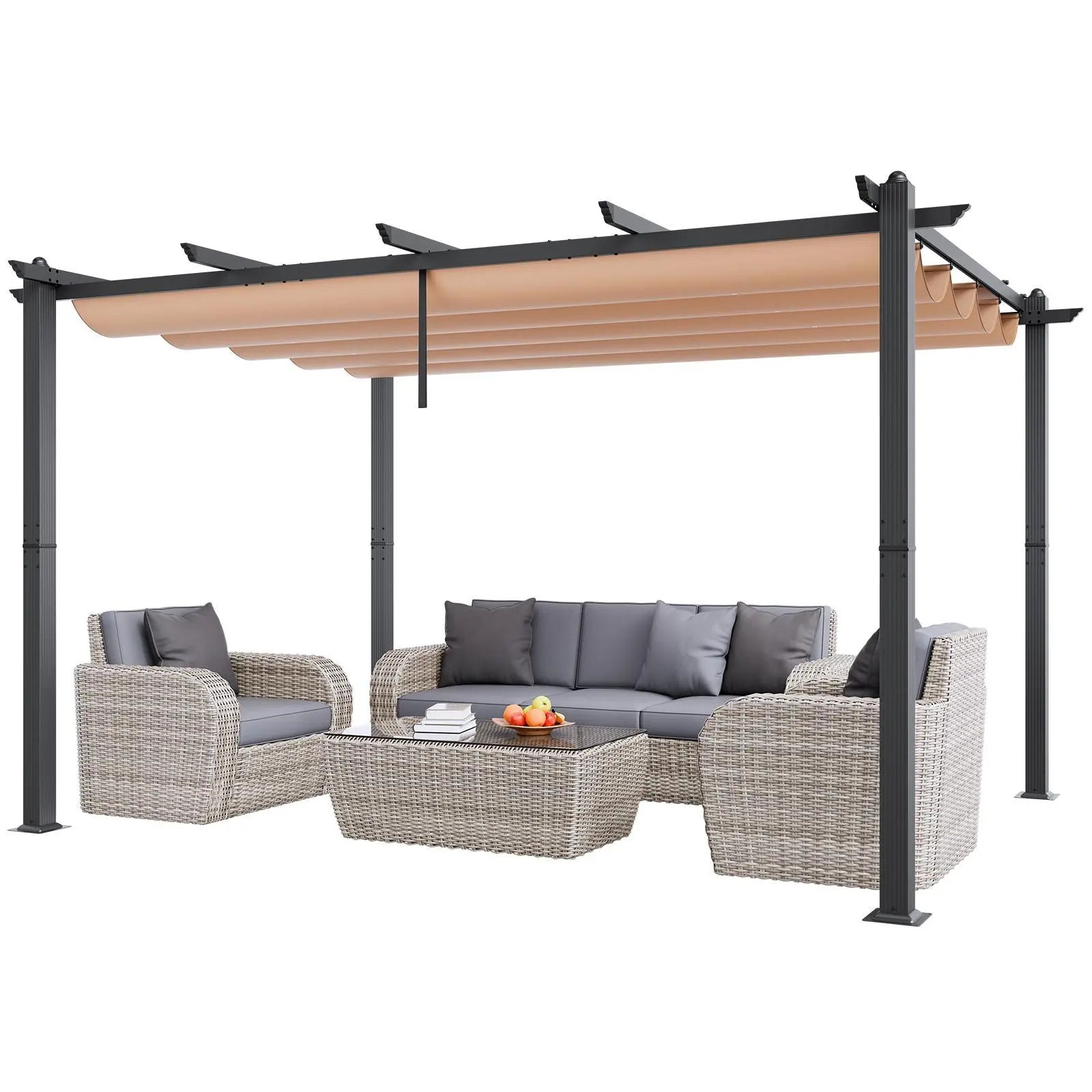 【DealsForYouDays】VEVOR 10'x13' Outdoor Retractable Pergola with Canopy, Aluminum Pergola with Retractable Canopy, Modern Pergola with Sun Shade Canopy for Patios, Gardens, Decks, Backyards (Beige)