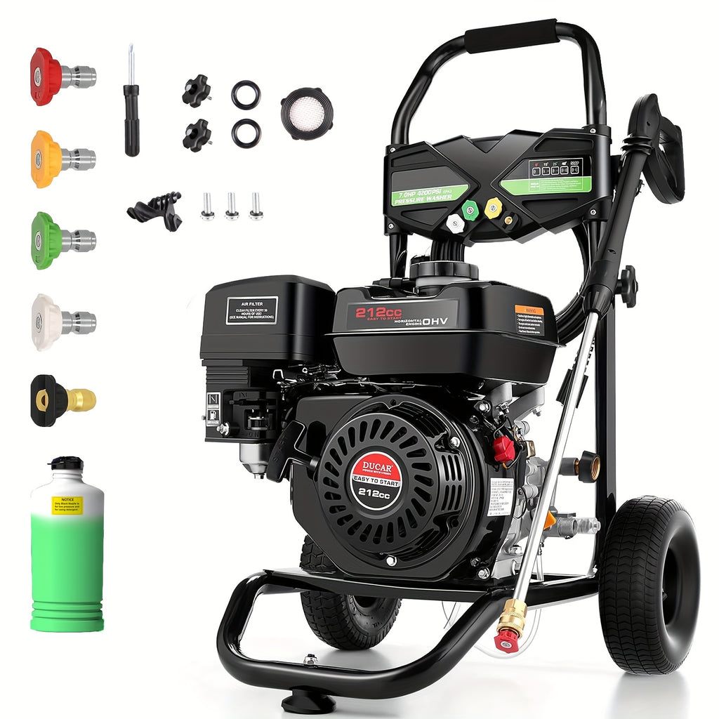 4200PSI Press Washer, 2.9GPM Commercial Gas-Powered Washer, 212cc 7.0 HP Engine, Includes 23.67oz Cleaning Fluid Tank, 5 QC Nozzles, 25 'Hose