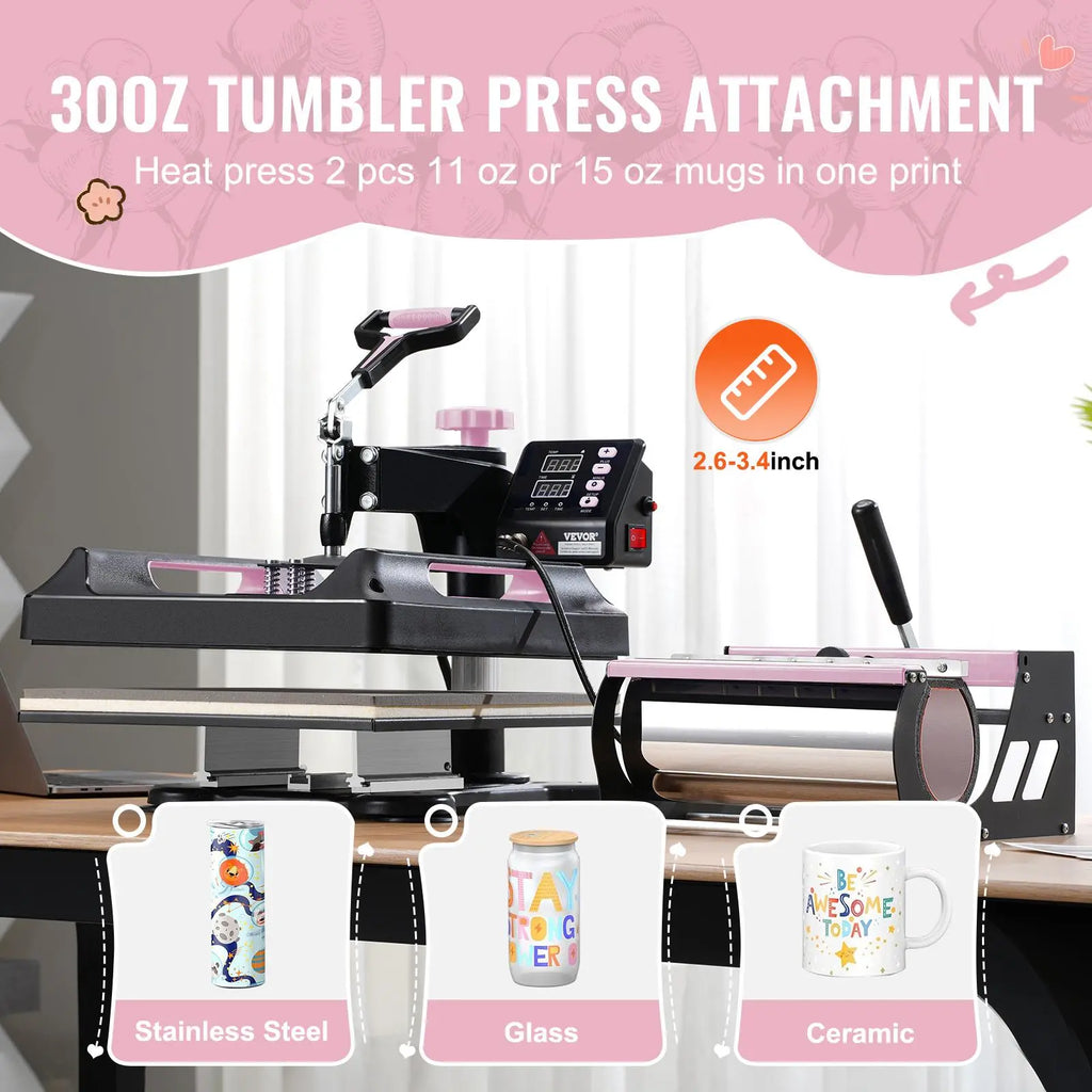 【DealsForYouDays】VEVOR Heat Press Machine, 15 x 15 inch, 8 in 1 Heat Transfer Machine with 30 oz Tumbler Press, 360° Swing Away Digital T-Shirt Pressing Machine, Teflon Coating, for T-Shirts/Mugs/Hats/Plates, Black