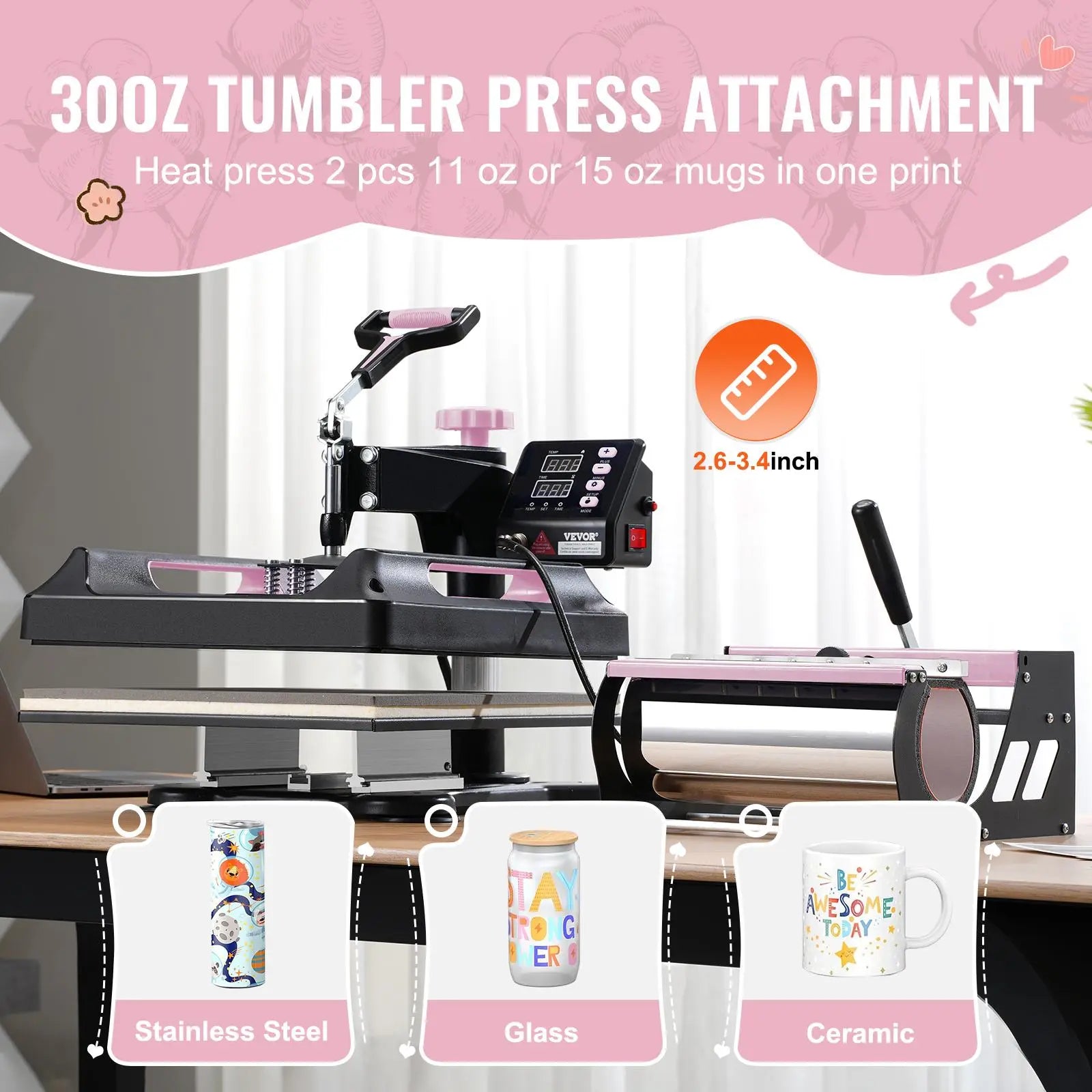 【DealsForYouDays】VEVOR Heat Press Machine, 15 x 15 inch, 8 in 1 Heat Transfer Machine with 30 oz Tumbler Press, 360° Swing Away Digital T-Shirt Pressing Machine, Teflon Coating, for T-Shirts/Mugs/Hats/Plates, Black