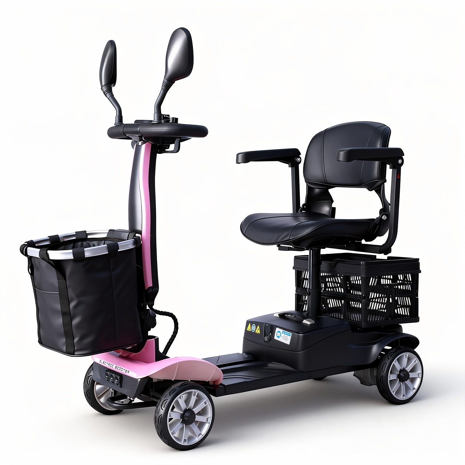 Adult Foldable Four-Wheel Electric Scooter, Portable Electric Scooter, 330 Lbs Load, with Removable Battery, Dual Storage Baskets, Upgraded