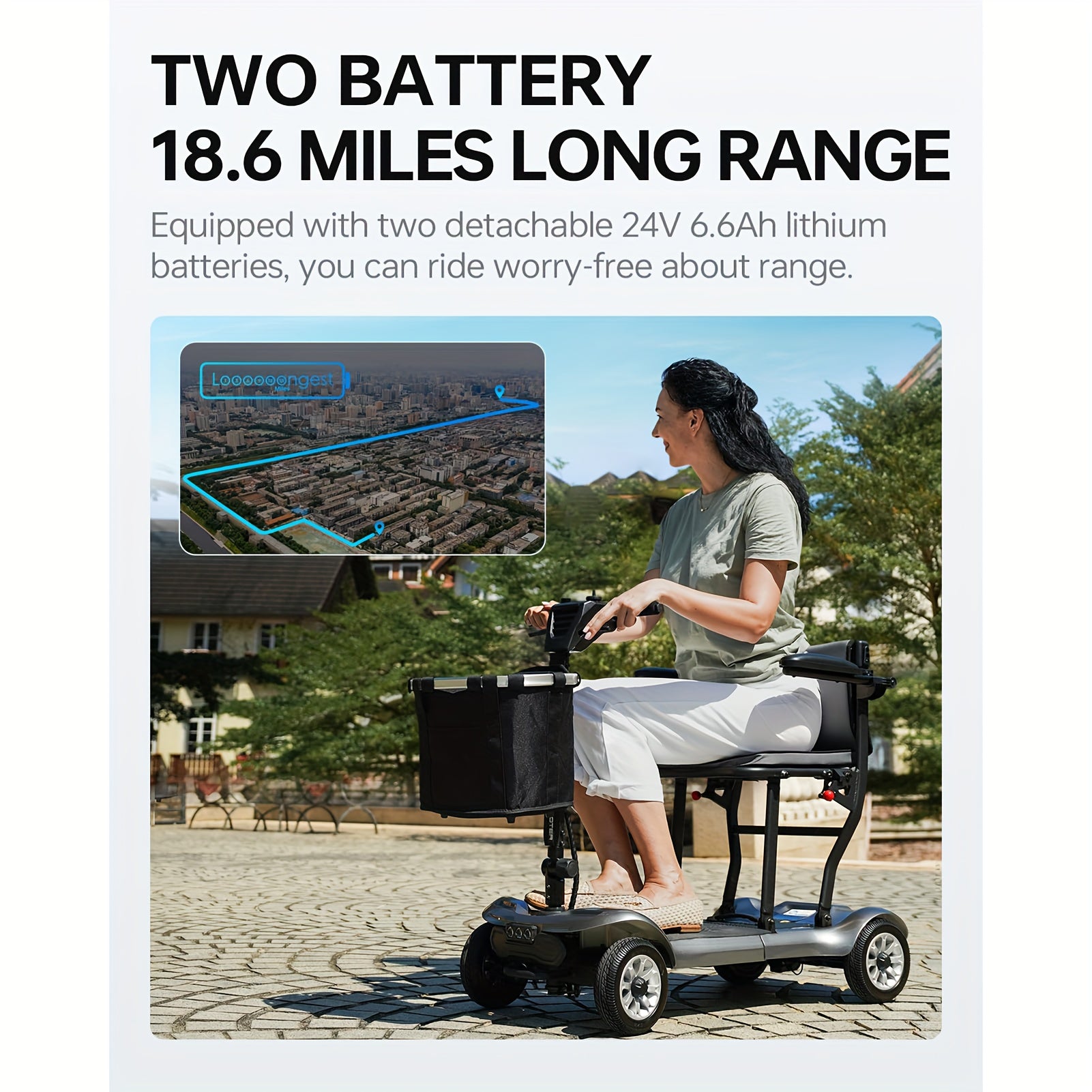 Ultra-Light Adult Electric Driving Aid, 39.7 lb folding design, 2 lithium batteries, all-terrain travel, airplane portable - gray, Valentine's Day gift, range up to 22 miles