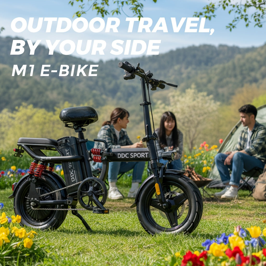 M1 Adult Teen Folding Electric Bike, 700w Electric Bike with 48V Battery and 35 Mile Range, 14-inch All-Terrain Tire Bike with LCD Display and E-ABS Brakes - Perfect for Family Commuting, Summer Electric Bike, Outdoor Sports, Father's Day Gifts