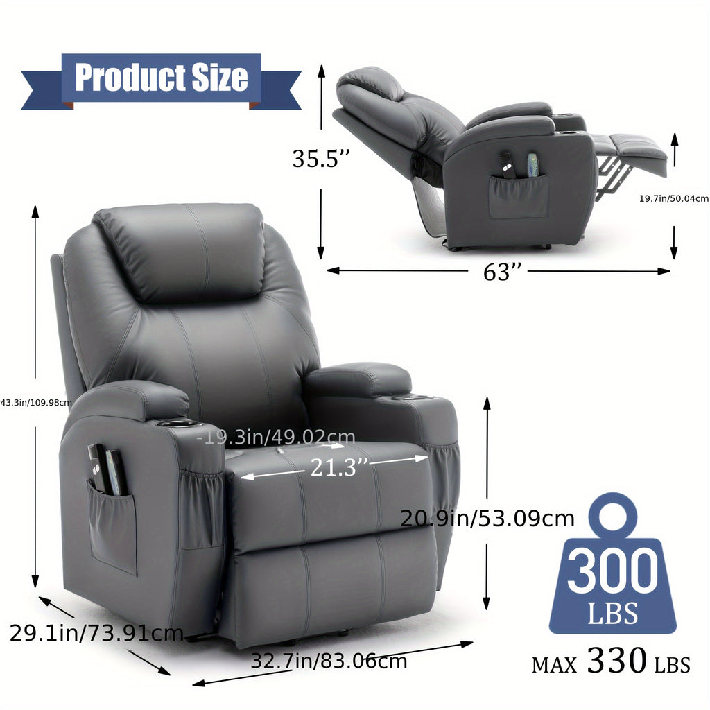 Faux leather electric lift lounge chair, suitable for the elderly and adults, electric massage heating lounge chair, with remote control and cup holder, holiday gifts, special choice for elders