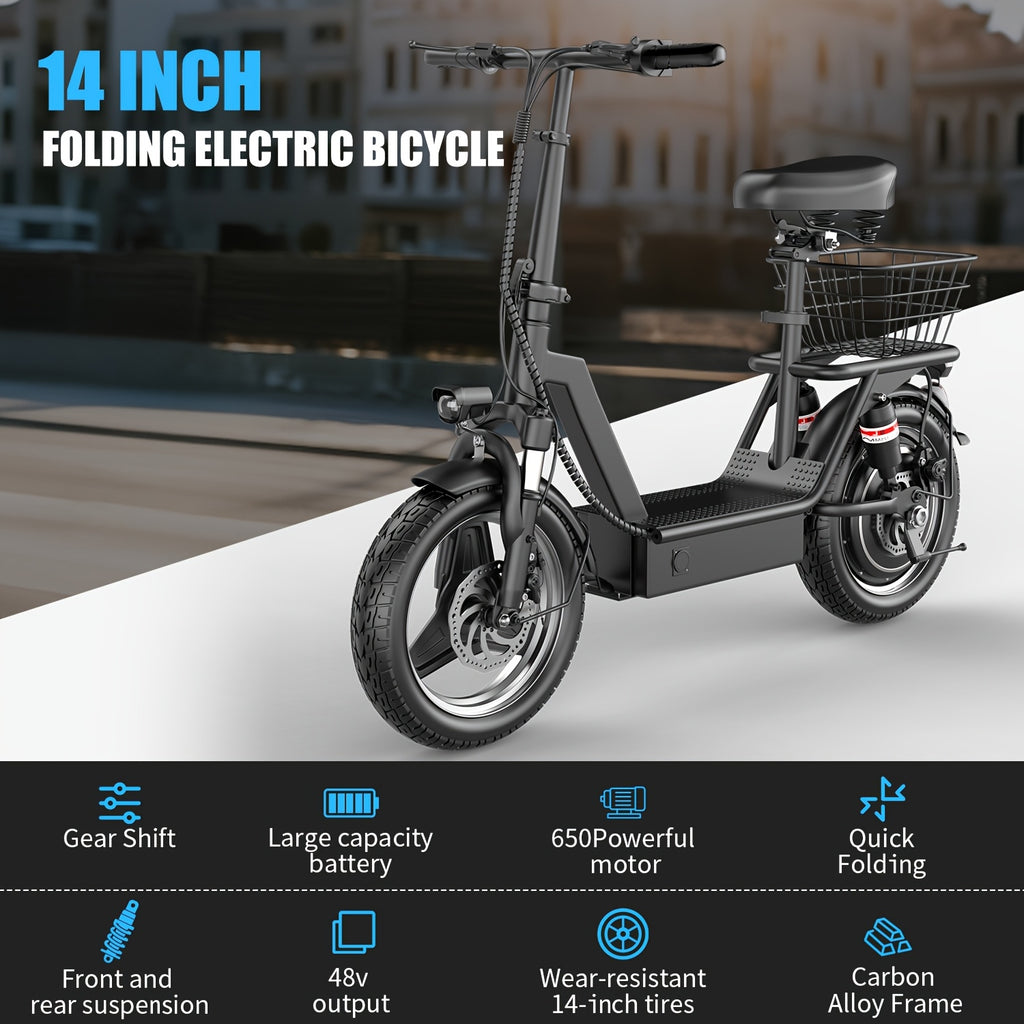 K10 electric scooter with charger, 650W motor, 48V 15AH commuter scooter, 25 miles range, electric scooter with basket (basket removable), dual disc brakes, LCD display