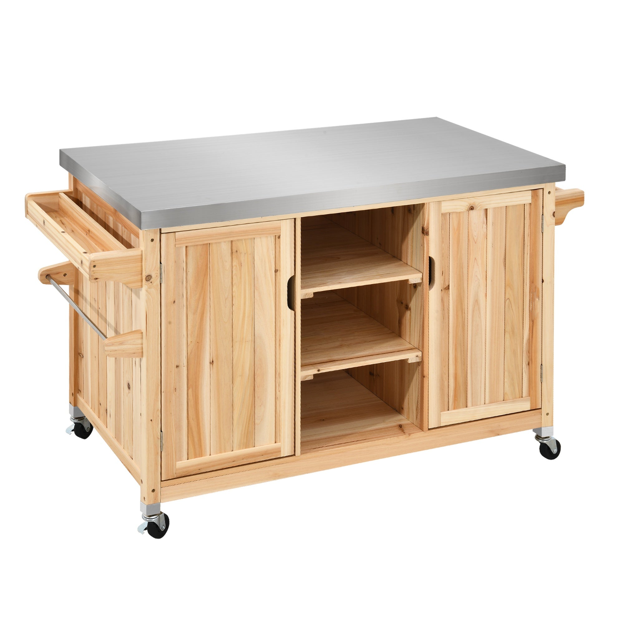 Phabules large outdoor kitchen island car with waterproof storage box, heavy duty wooden mobile bar car, 4-wheel design, 3-layer shelving, barbecue table for backyard, patio, garden, party (easy to assemble)