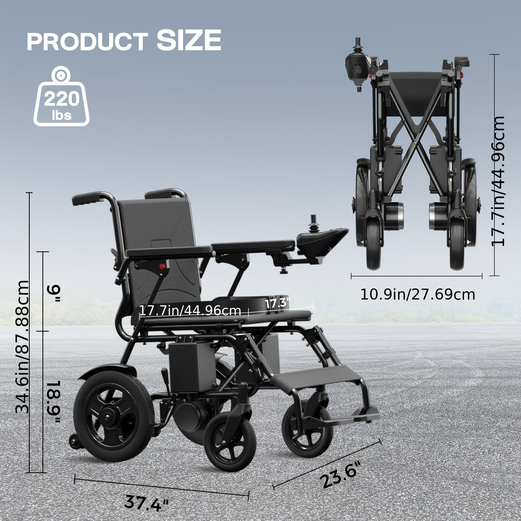 Folding electric wheelchair for adults and the elderly, all-terrain portable electric scooter, 15 miles range, 300 pounds load, can be easily placed in the trunk of the car