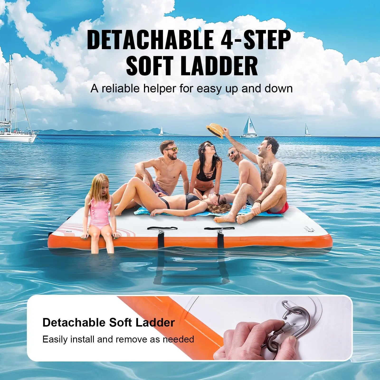 【DealsForYouDays】VEVOR Inflatable Floating Dock, 8 x 6FT Inflatable Dock Platform, Non-Slip Water Floating Dock Mat with Detachable Ladder & Portable Carrying Bag, Floating Platform Island Raft for Ocean Pool Beach