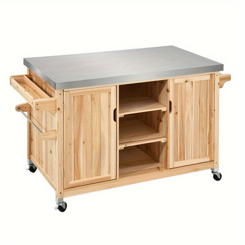 Phabules large outdoor kitchen island car with waterproof storage box, heavy duty wooden mobile bar car, 4-wheel design, 3-layer shelving, barbecue table for backyard, patio, garden, party (easy to assemble)