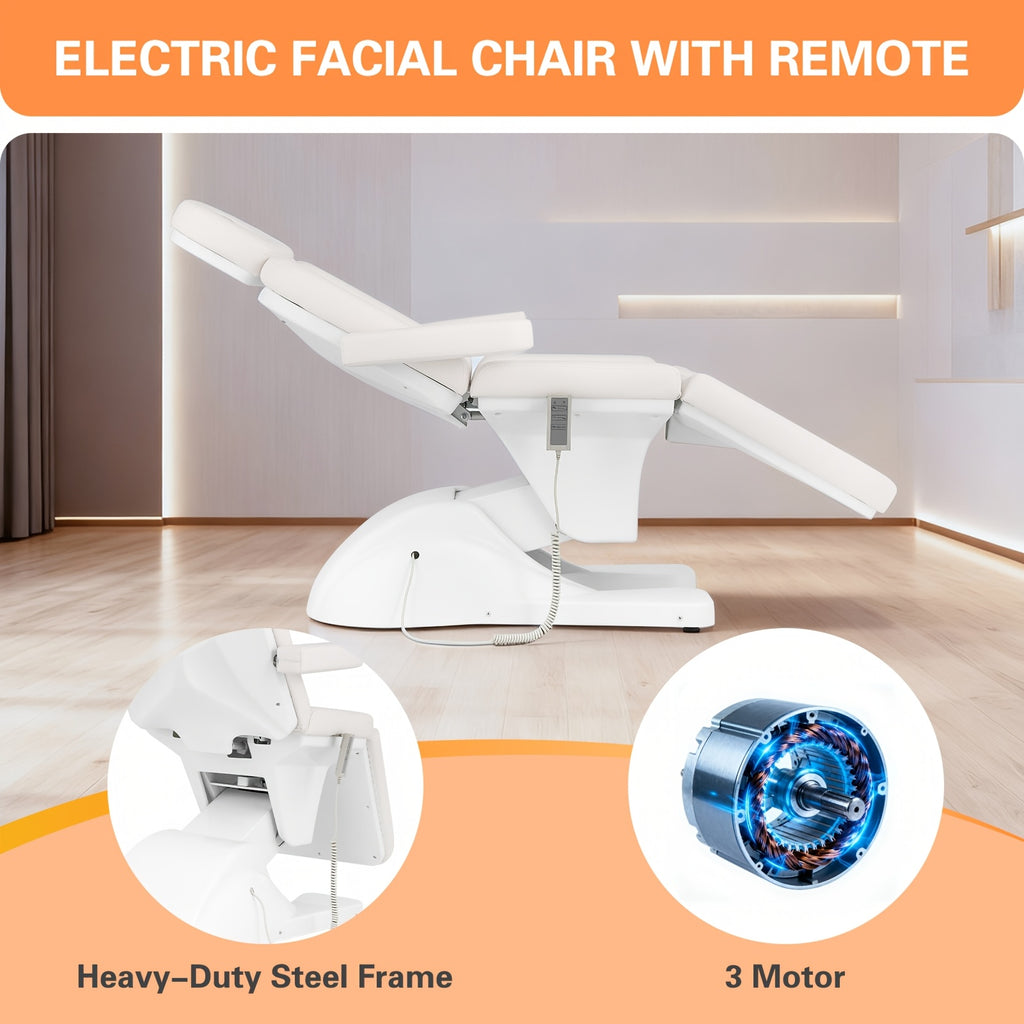 Electric Face Chair Height Adjustable Tattoo Chair Electric Adjustable Angle Lash Bed with Hydraulic Stool Equipment Massage Chair with 3 Adjustable Motors.