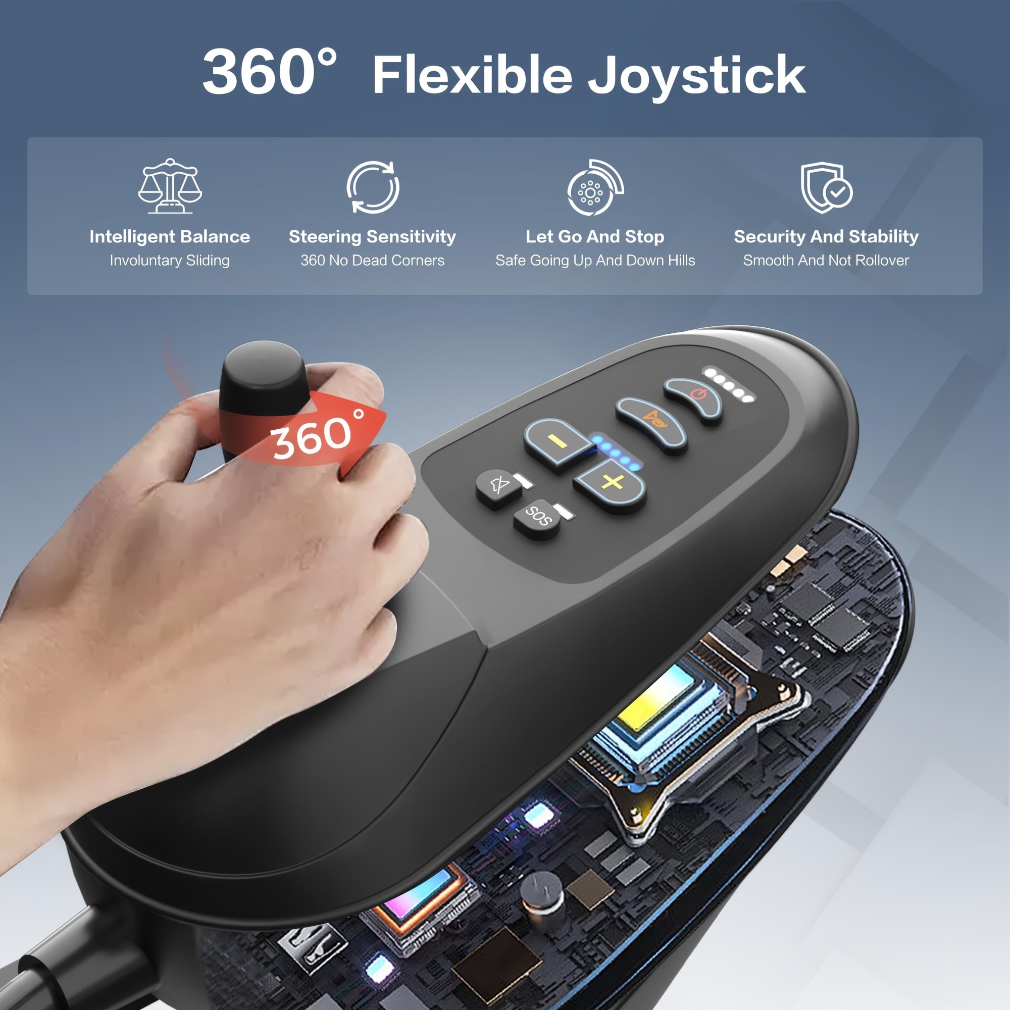 41-Pound lightweight electric adult wheelchair. Folding wheelchair, 330-pound load-bearing, equipped with 360-degree joystick control and EABS parking system | anti-dump wheels. Lightweight portable scooter, universal left-right-hand operation