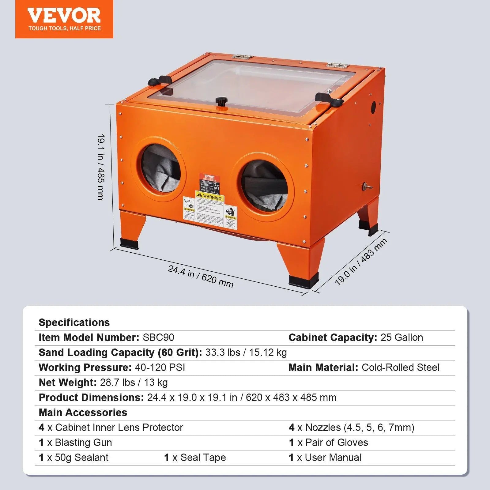 【Summervibes】VEVOR 90 Gallon Sandblasting Cabinet with 1.8 Gallon Dust Collection System, 40-120PSI Sand Blasting Cabinet with Stand, Heavy Duty Sand Blaster with Blasting Gun & 4 Nozzles for Paint, Rust Removal