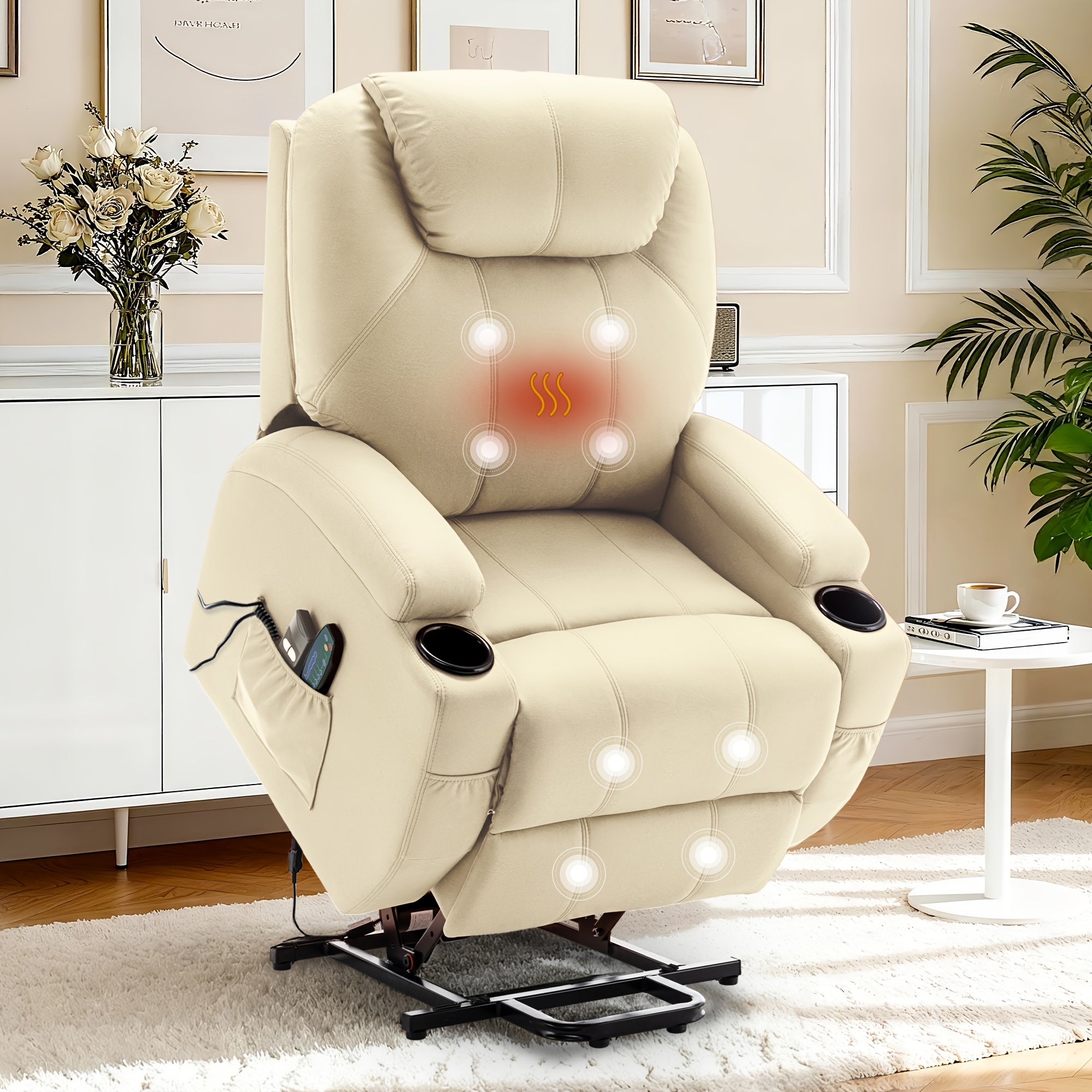Personal care single chair, massage chair clearance sale, heated function lounge chair, ergonomics, electric lift lounge chair, with cup holder and side pocket, modern minimalist design, functional lounge chair suitable for placing in the living room