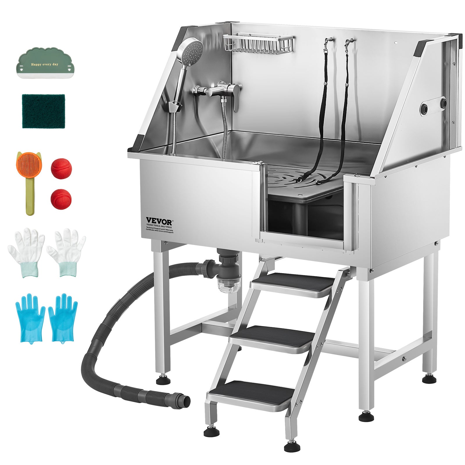 VEVOR 34 "/38"/Dog Barber Bath Stainless Steel w Step Faucet Left/Right Door