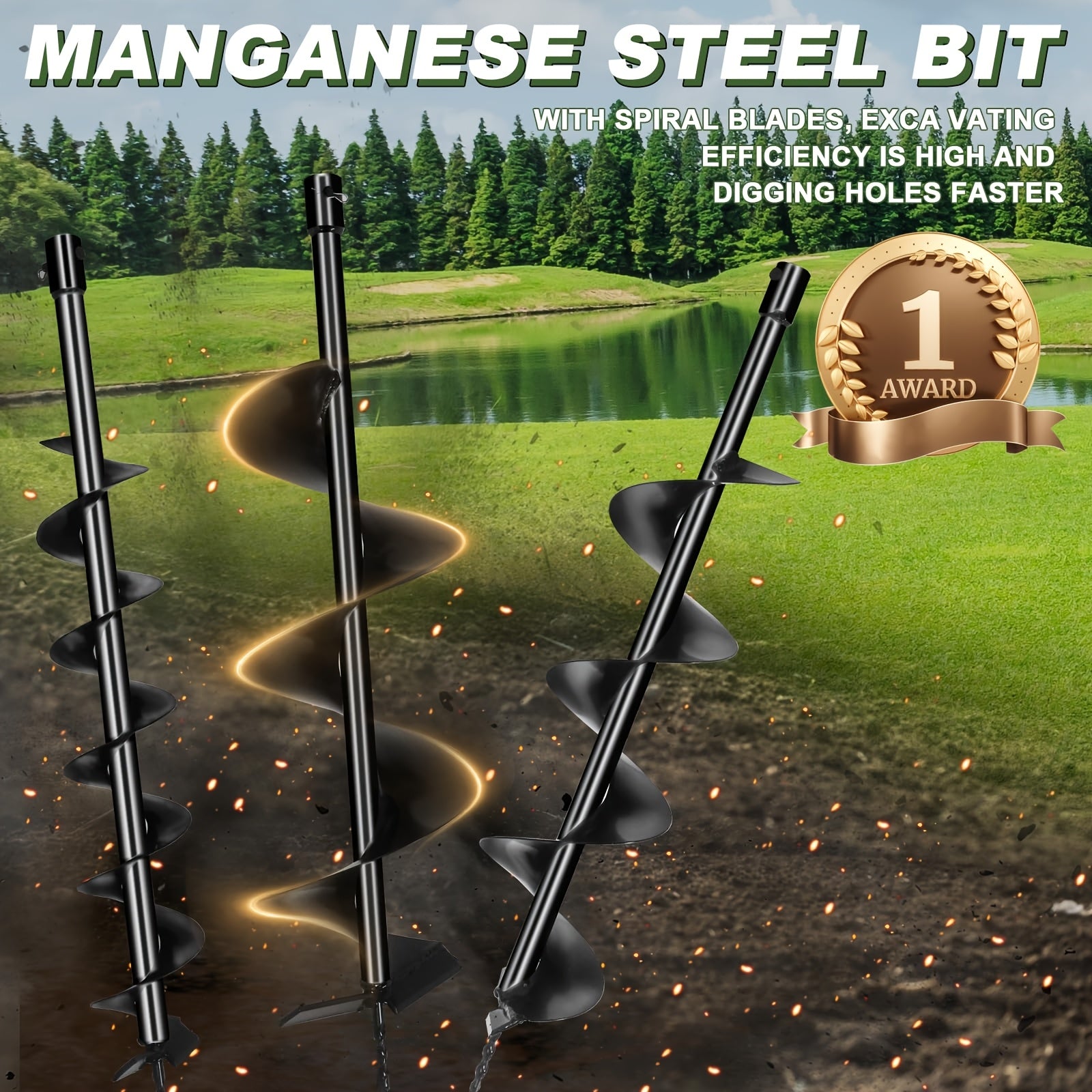 85CC/72cc spiral pile hole excavator, gasoline auger with 3 earth drills (4 inches, 6 inches, 8 inches) and 2 extension rods, suitable for garden farmland fence planting operations