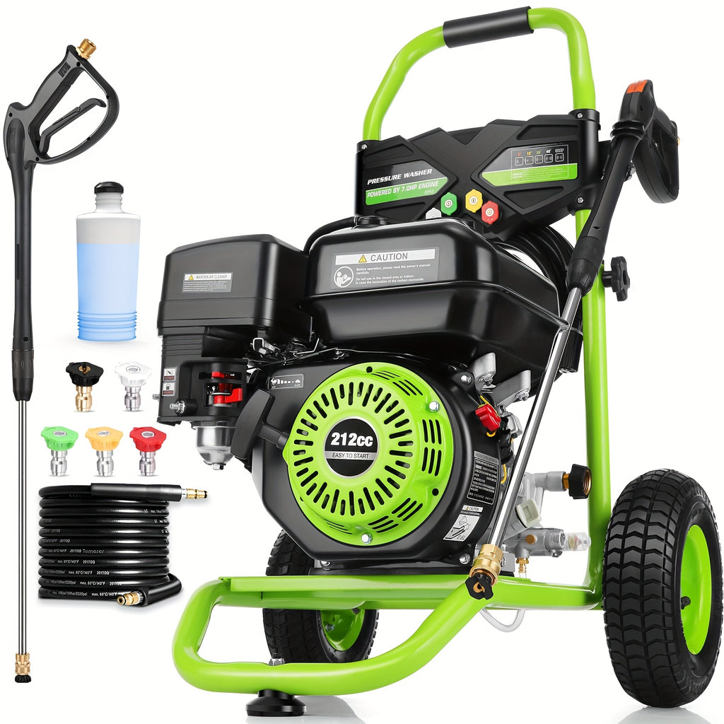 MAX 4200PSI 3GPM 212CC Commercial Gas Pressure Washer, 7.0 HP Professional Gas Pressure Washer with 5 Nozzles, 25FT Hose, and 33.81oz Foam Bottle for Automotive, Fence, Driveway, and Yard Cleaning (EPA/CARB/ETL Conformity Certification)