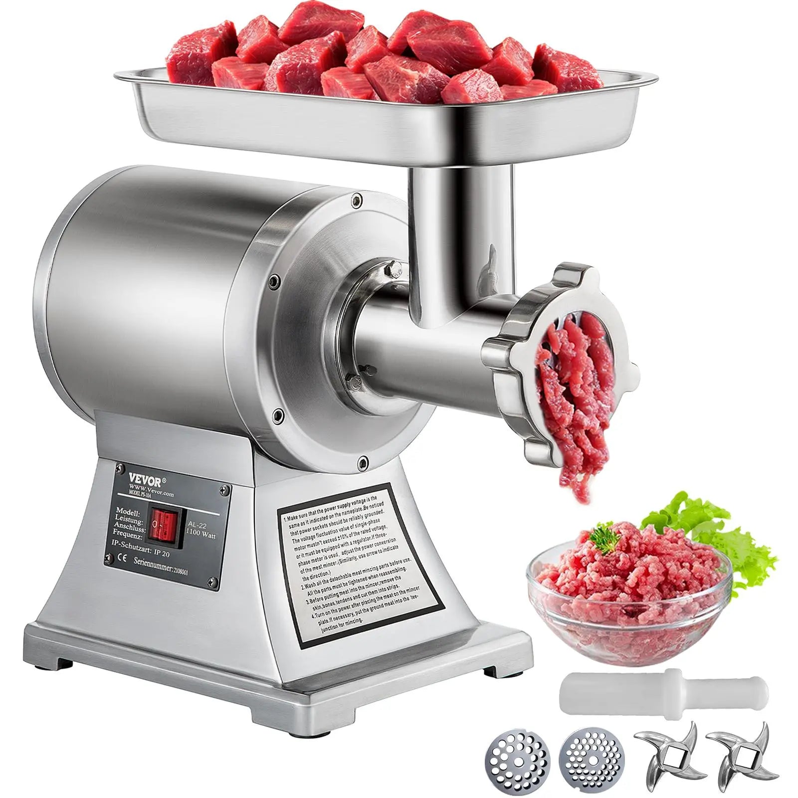 【DealsForYouDays】VEVOR Commercial Stainless Steel 450lbs Meat Grinder Blade Plate Sausage Stuffer FDA