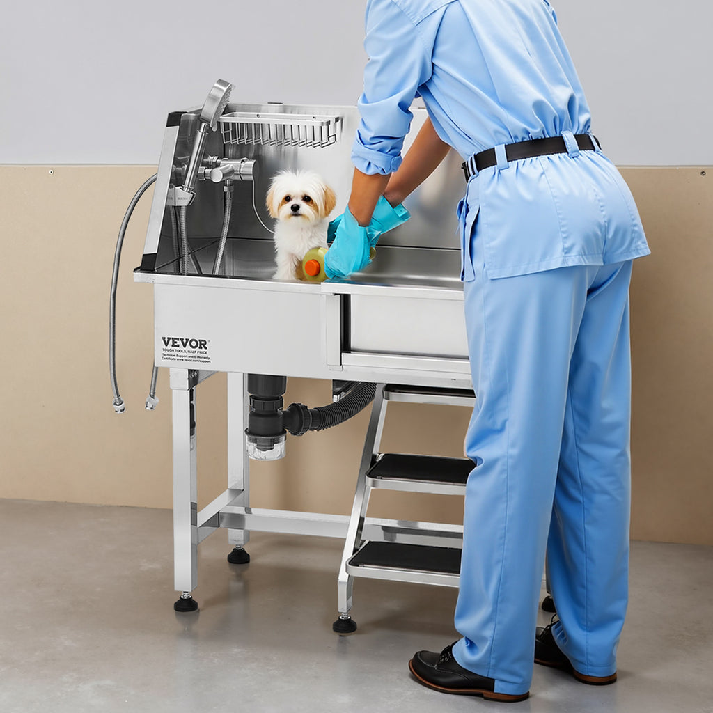 VEVOR 34 "/38"/Dog Barber Bath Stainless Steel w Step Faucet Left/Right Door