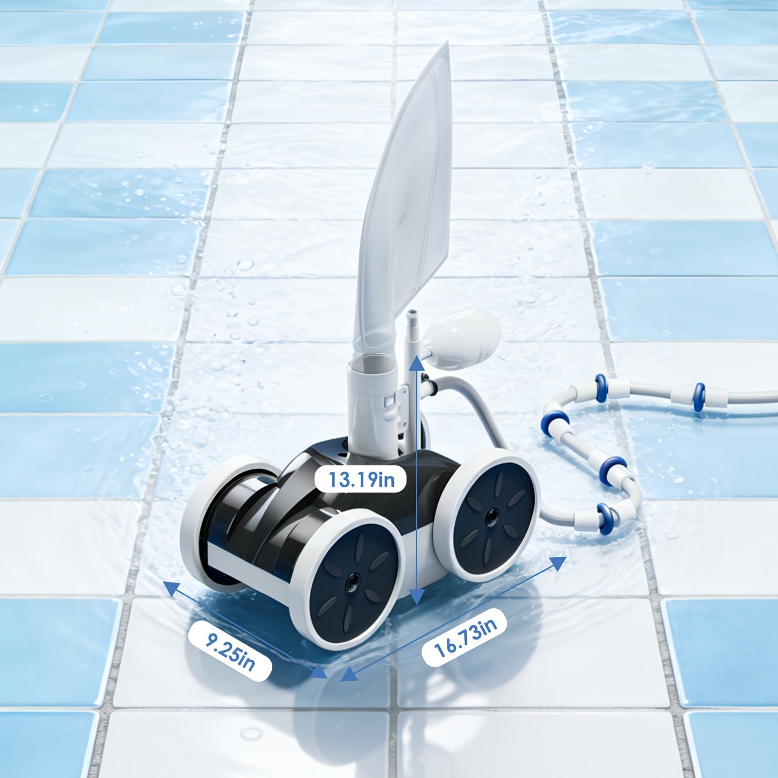 Upgraded Pool Pressure Side Brush - Professional Pool Cleaning Solution. IMPORTANT: 58 Psi Booster Pump and 1.5 NPT Threaded Inlet Required. No electrical components. (with hose)