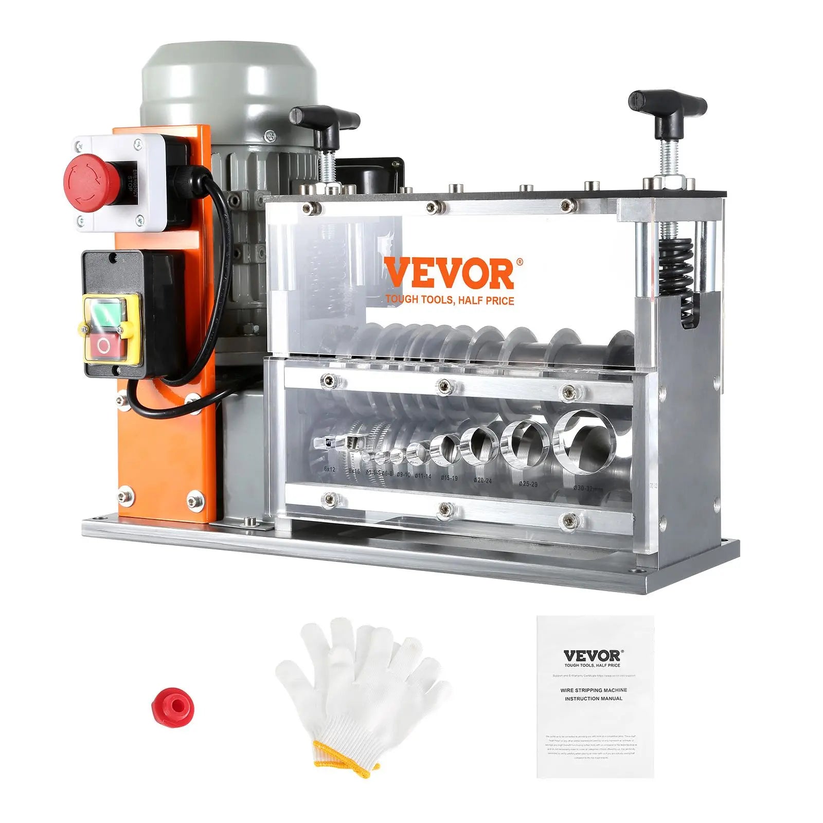 【DealsForYouDays】VEVOR Automatic Wire Stripping Machine, 0.06''-1.26'' Electric Motorized Cable Stripper, 750 W, 98 ft/min Wire Peeler with Visible Stripping Depth Reference, 10 Channels for Scrap Copper Recycling